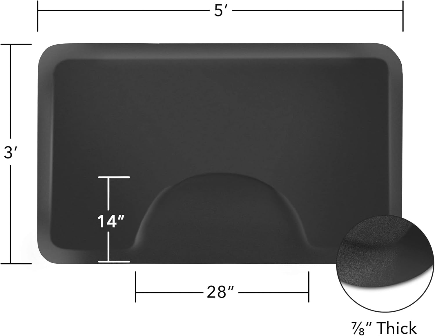 3 Ft. X 5 Ft. Salon & Barber Shop Chair Anti-Fatigue Floor Mat - Black Rectangle - 7/8 In. Thick