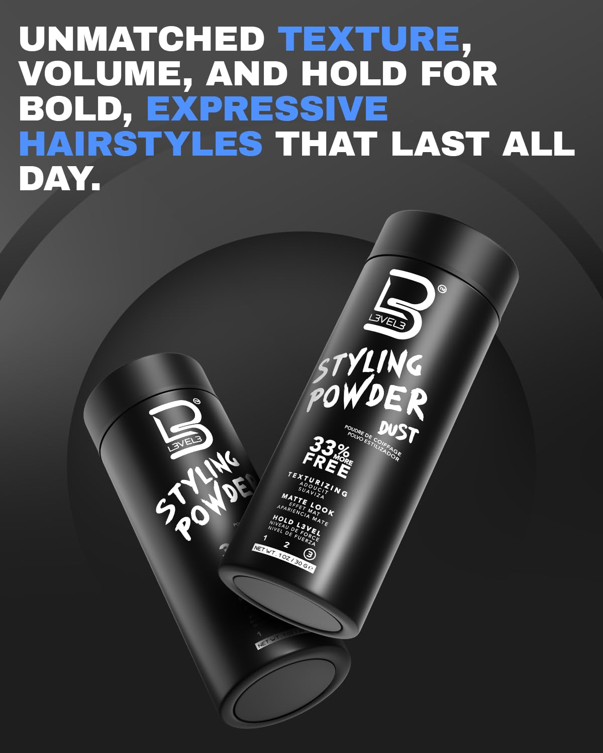 Level 3 Styling Powder - Natural Look Mens Powder - Easy to Apply with No Oil or Greasy Residue (Small - 30 Grams)