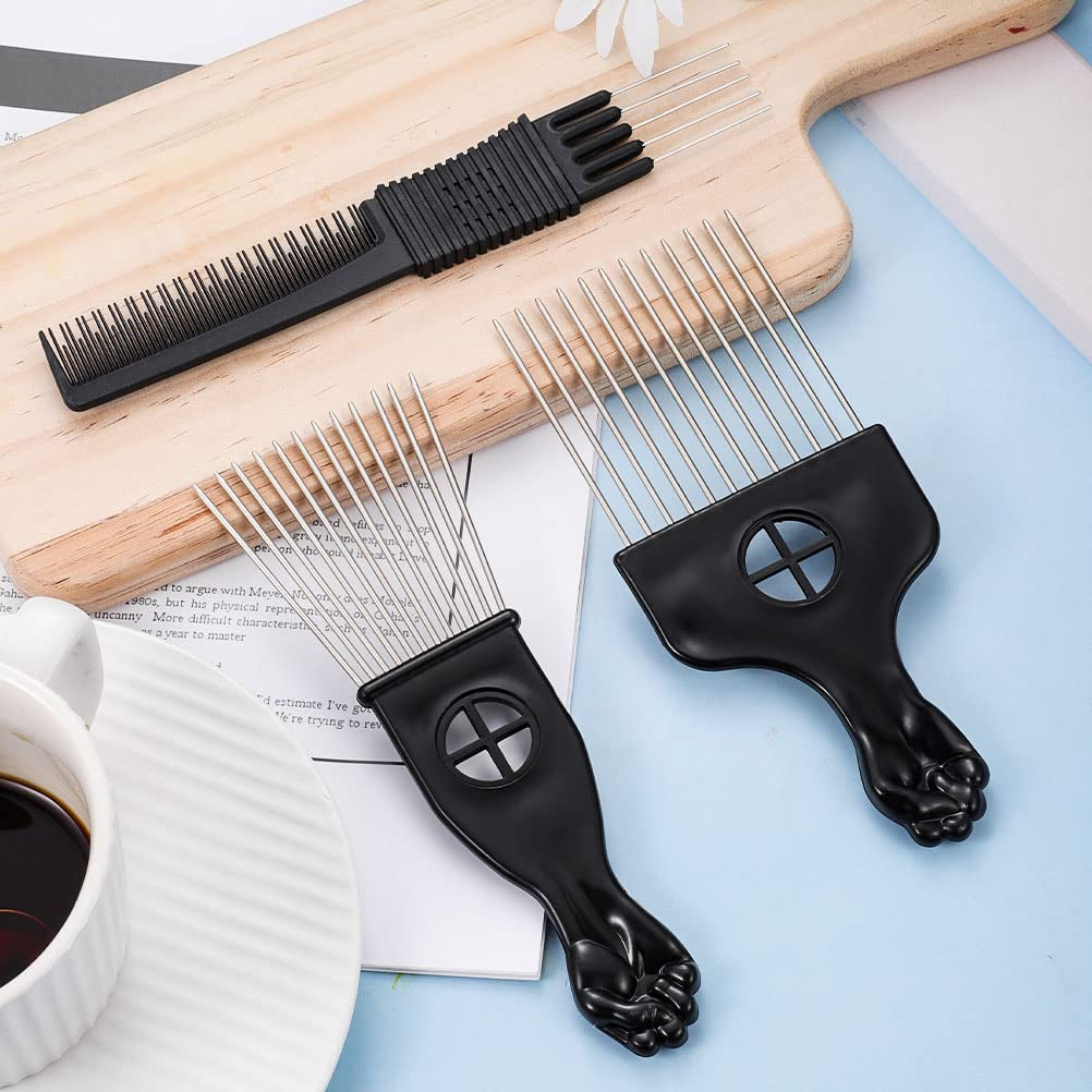 3 Pack Metal Pick Set for Afro, Beard, and Curly Styling - Teasing Combs for Men and Women