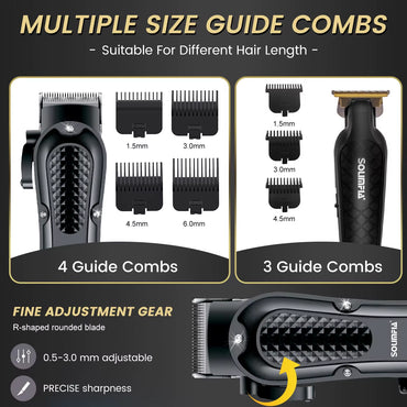 Professional Hair Clipper 3-Piece Set for Men Rechargeable Cordless Barber Clippers for Wet/Dry Hair Cutting