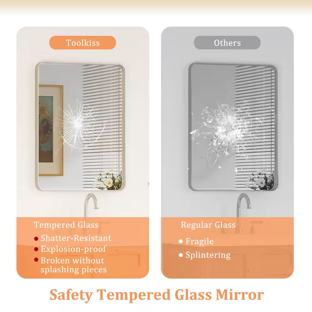 48 In. W X 32 In. H Rectangular Aluminum Framed Wall Bathroom Vanity Mirror in Silver