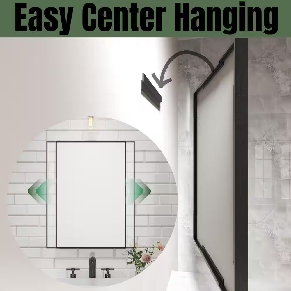 22 In. W X 30 In. H Black Rectangle Framed Tempered Glass Wall-Mounted Mirror