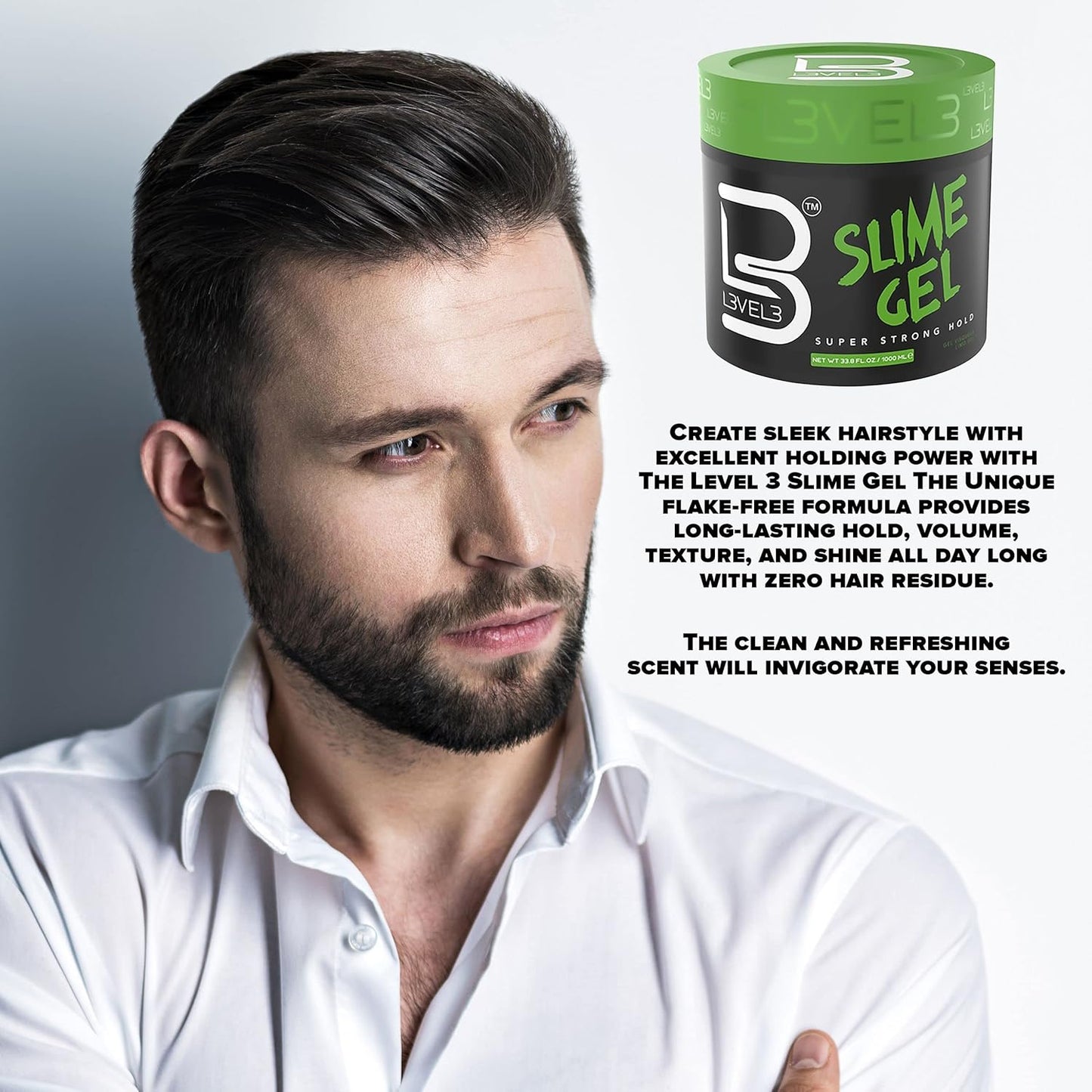 Level 3 Slime Gel - Strong Control Hair Styling Gel - Flake-Free, Long-Lasting Hold - Adds Volume, Texture