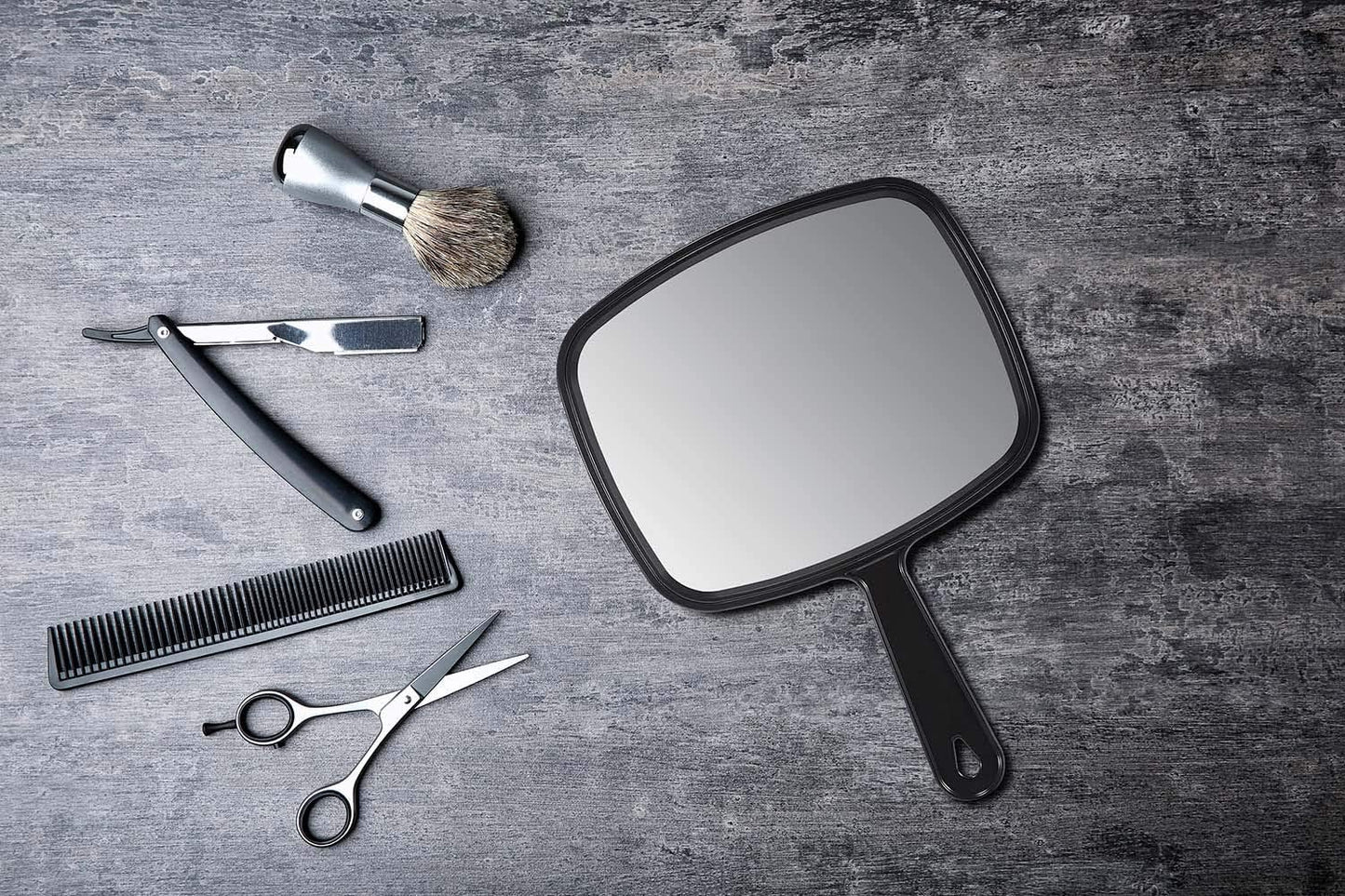 PROTECLE Hand Mirror, 10.3" L X 7.4" W Salon Barber Hairdressing Handheld Mirror with Handle, Square Black