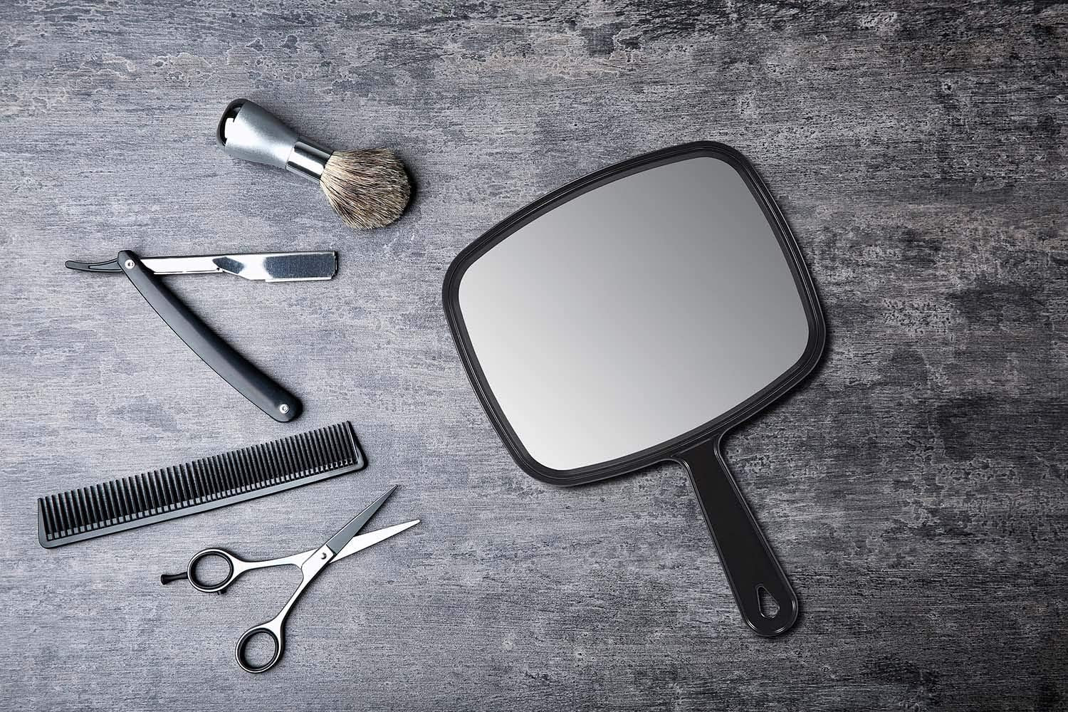 PROTECLE Hand Mirror, 10.3" L X 7.4" W Salon Barber Hairdressing Handheld Mirror with Handle, Square Black
