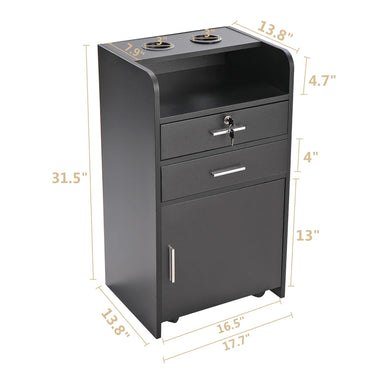 Beauty Salon/Barber Storage Cabinet Station with Locking Drawer and 4 Wheels, Hair Stylist Station with 2 Hair Dryer Holders, Black