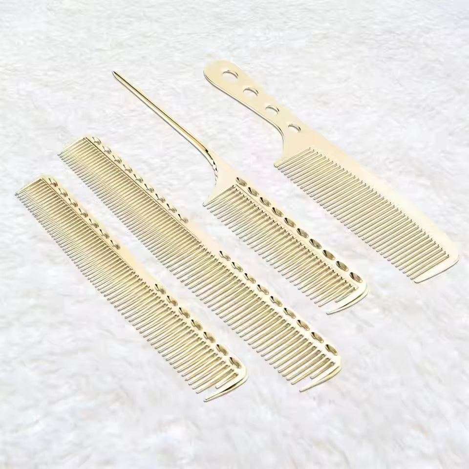 4Pcs/Pack Metal Comb Set Barber Comb Stainless Steel Blending Comb Fine Styling Cutting Comb Flat Top Clipper Comb