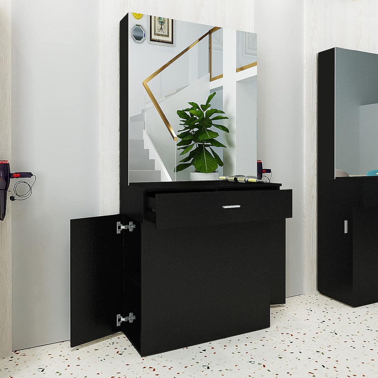 Wall Mount Salon Station Barber Stations Styling Station with Mirror Barber Beauty Spa Salon Equipment