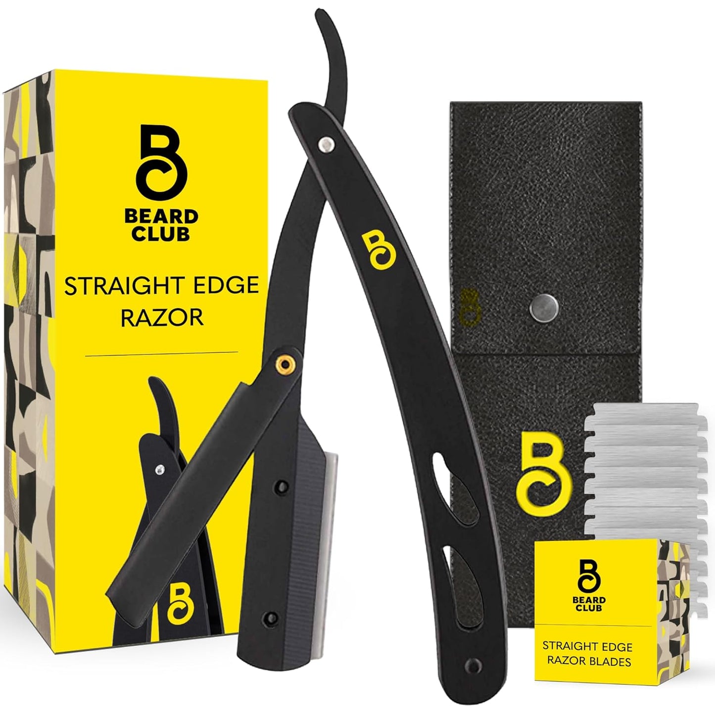 Straight Razor for Men - Navajas Para Barbero - Barber Straight Edge Razor Kit - Premium Single Derby Blade Cutthroat with 10 Replaceable Stainless Steel Blades & Leather Case