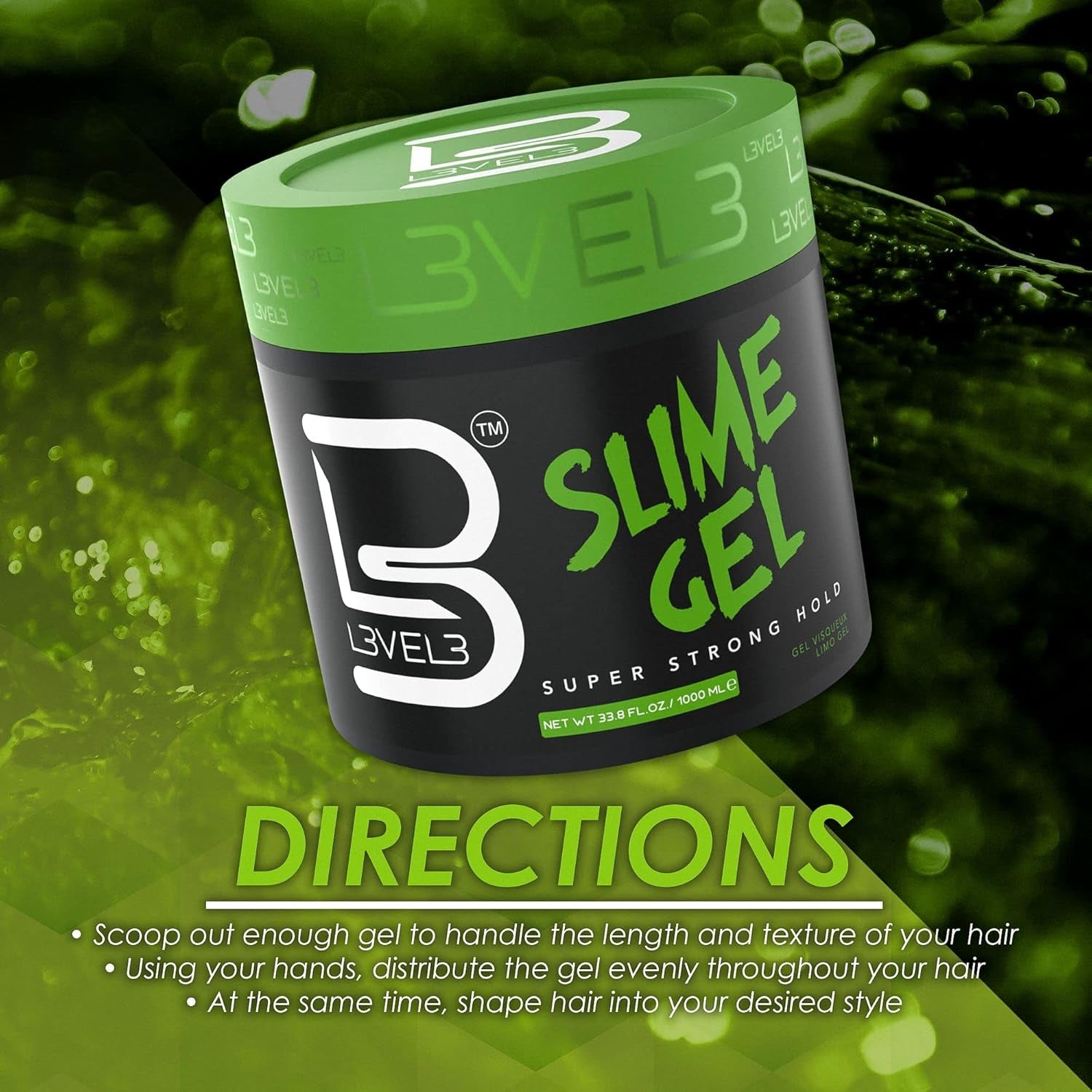 Level 3 Slime Gel - Strong Control Hair Styling Gel - Flake-Free, Long-Lasting Hold - Adds Volume, Texture
