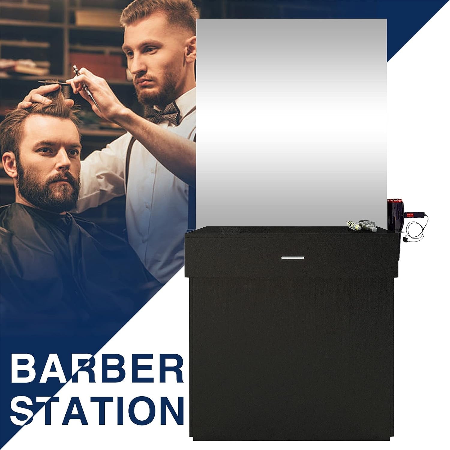 Wall Mount Salon Station Barber Stations Styling Station with Mirror Barber Beauty Spa Salon Equipment