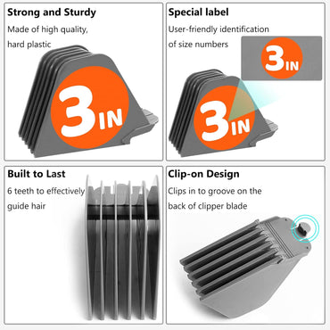 Mega Hair Clipper Guards, 8Pcs Gray, Fits Most Wahl Full Size Hair Clippers (3 Inch 8Pcs)