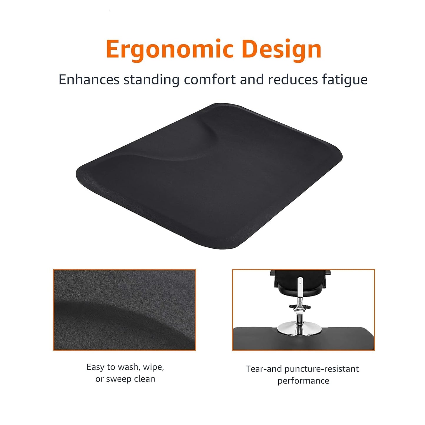 Rectangular Anti-Fatigue Salon & Barber Shop Floor Mat, Non-Slip Standing Surface, 3Ft X 5Ft X 5/8 Inch, Black