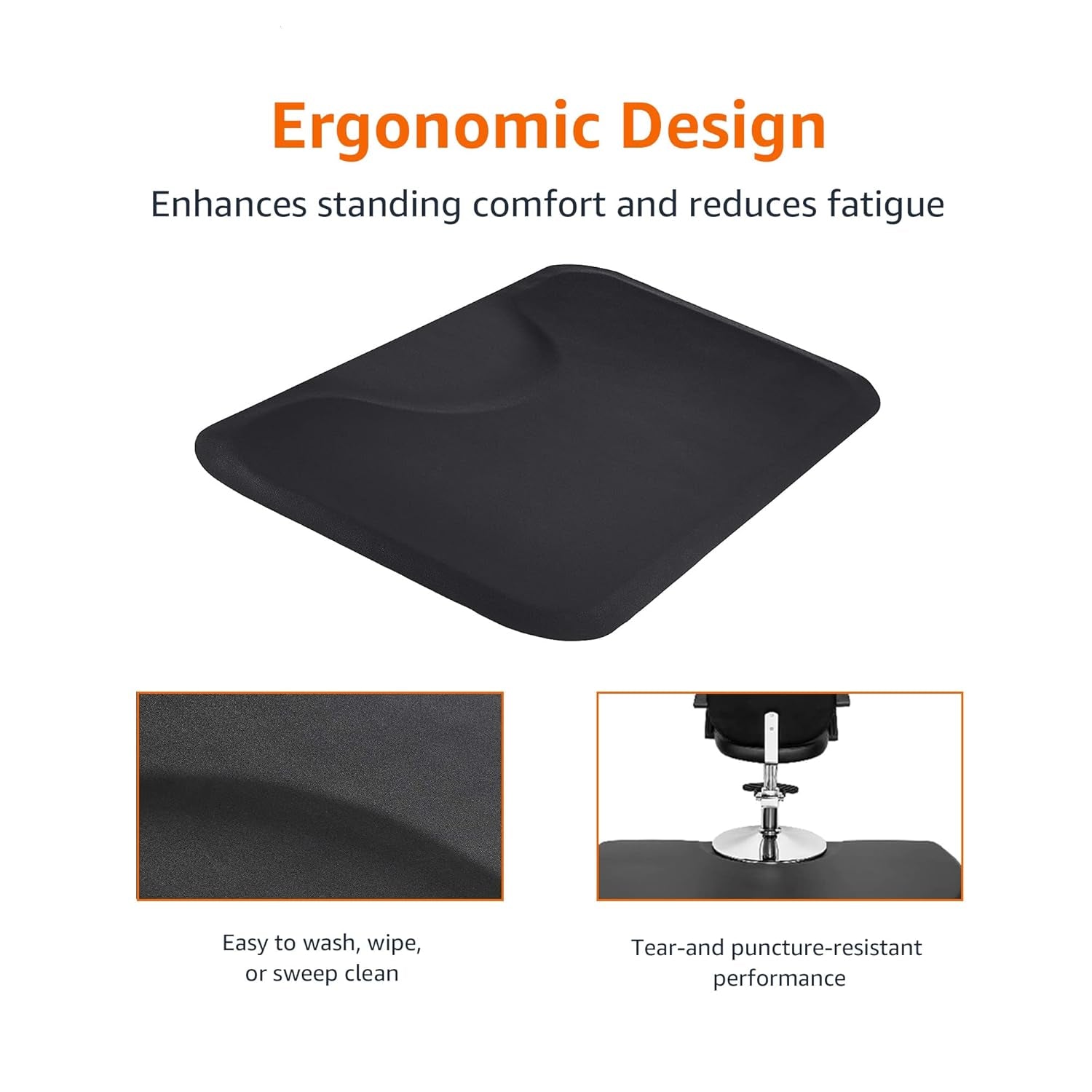 Rectangular Anti-Fatigue Salon & Barber Shop Floor Mat, Non-Slip Standing Surface, 3Ft X 5Ft X 5/8 Inch, Black