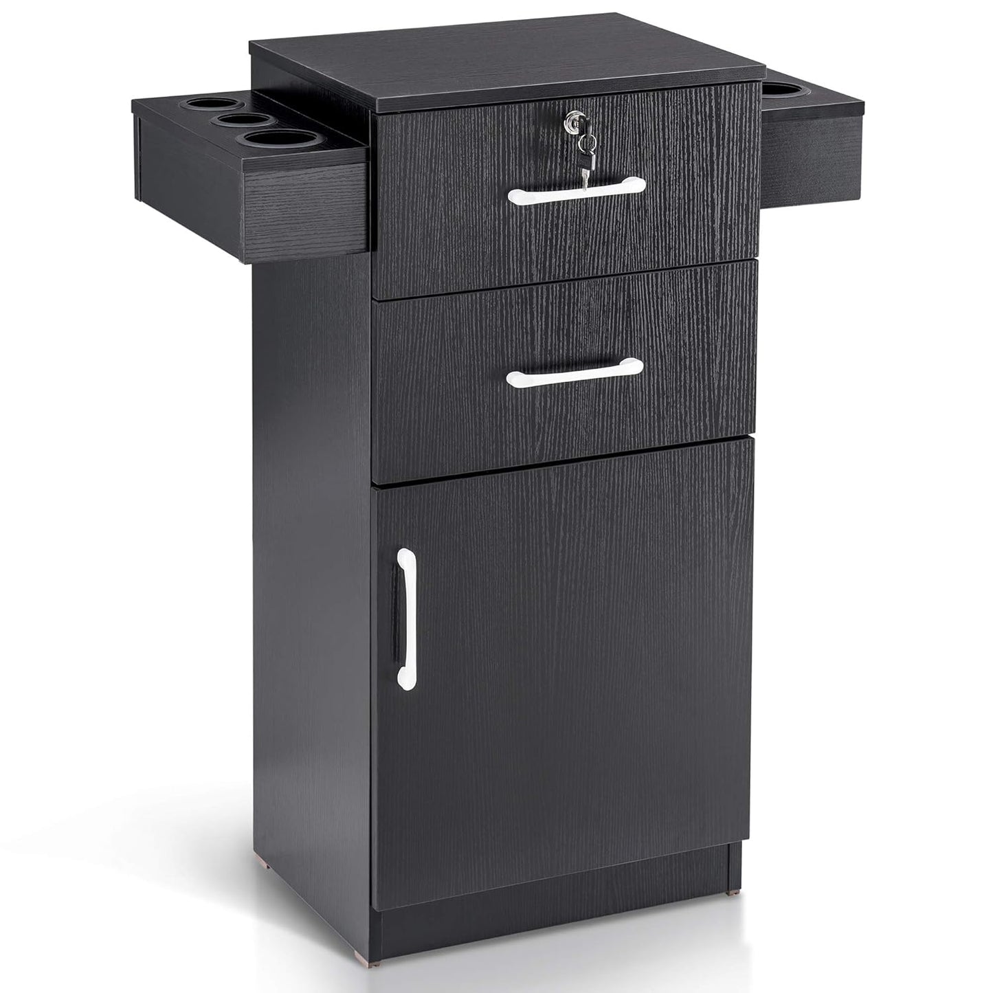 38"X18"X14" Locking Beauty Salon Storage Cabinet, Barber Styling Station with Nylon Hair Dryer Holder, Barber Shop Stylist Equipment with Drawers 2021 (Black)