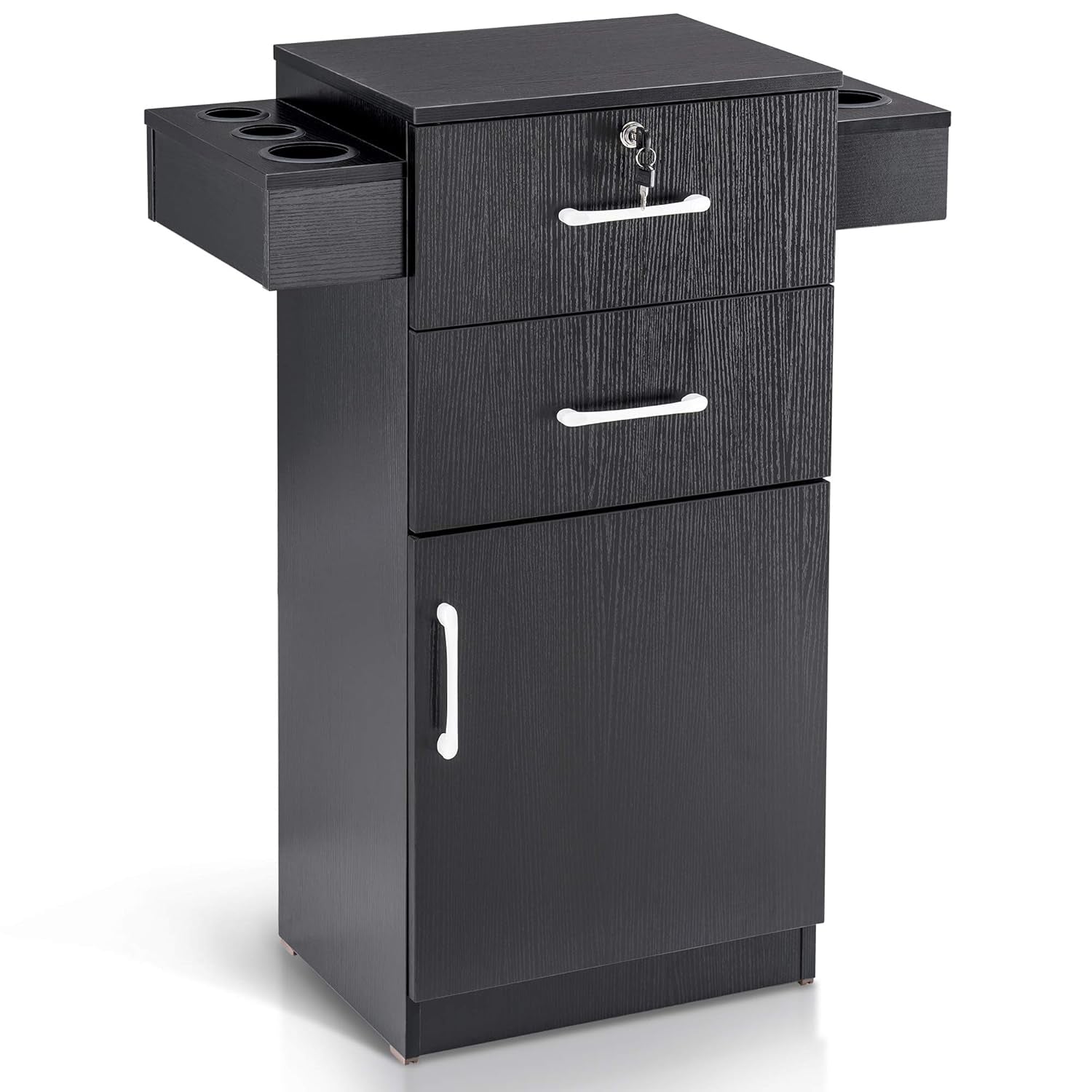 38"X18"X14" Locking Beauty Salon Storage Cabinet, Barber Styling Station with Nylon Hair Dryer Holder, Barber Shop Stylist Equipment with Drawers 2021 (Black)