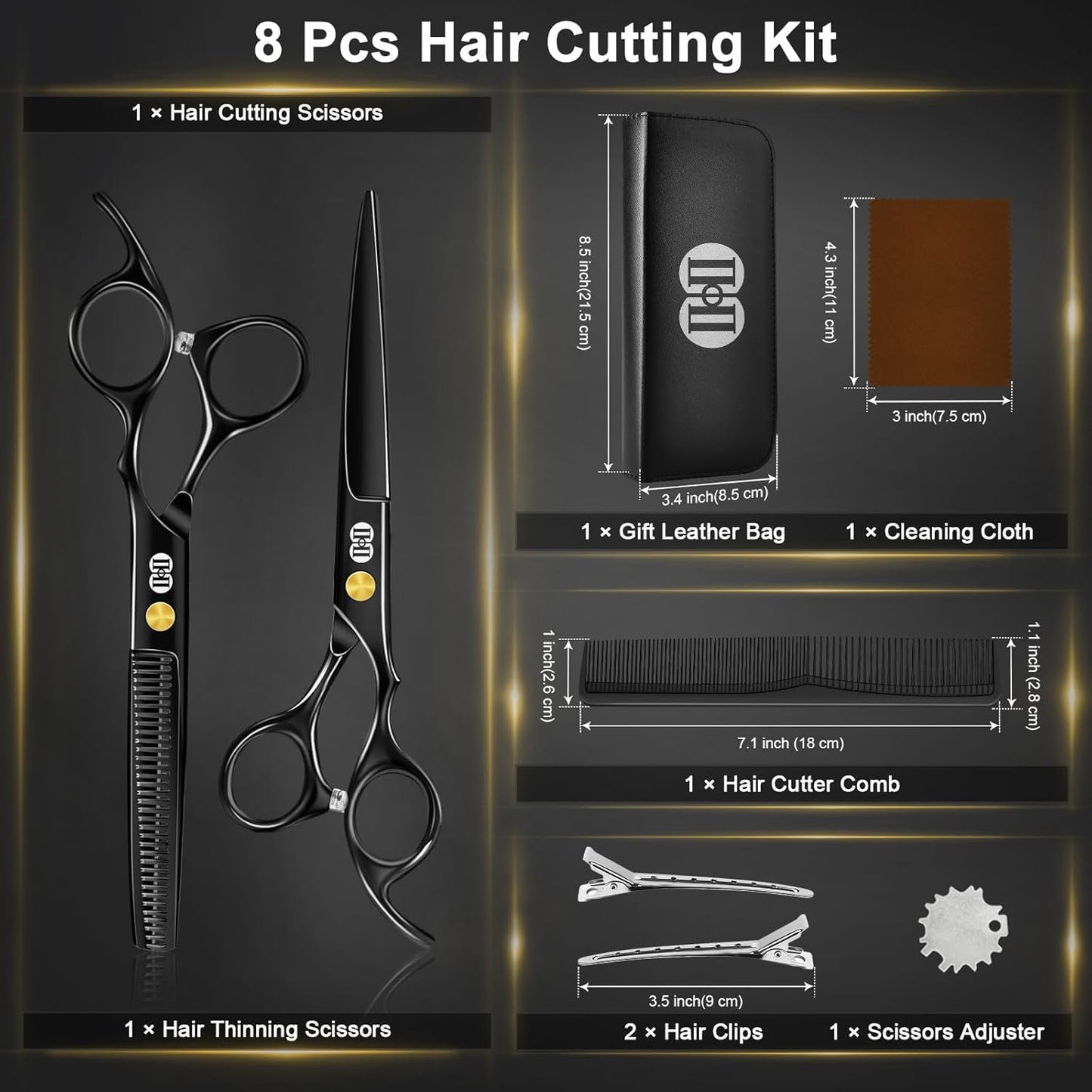 Hair Cutting Scissors Shears Kit, Professional Barber Haircut Scissors Set (6.7 Inch Hair Beard Hairdressing Trimming Haircutting Thinning Shears) for Men Women Hairdresser Home Salon (Black)