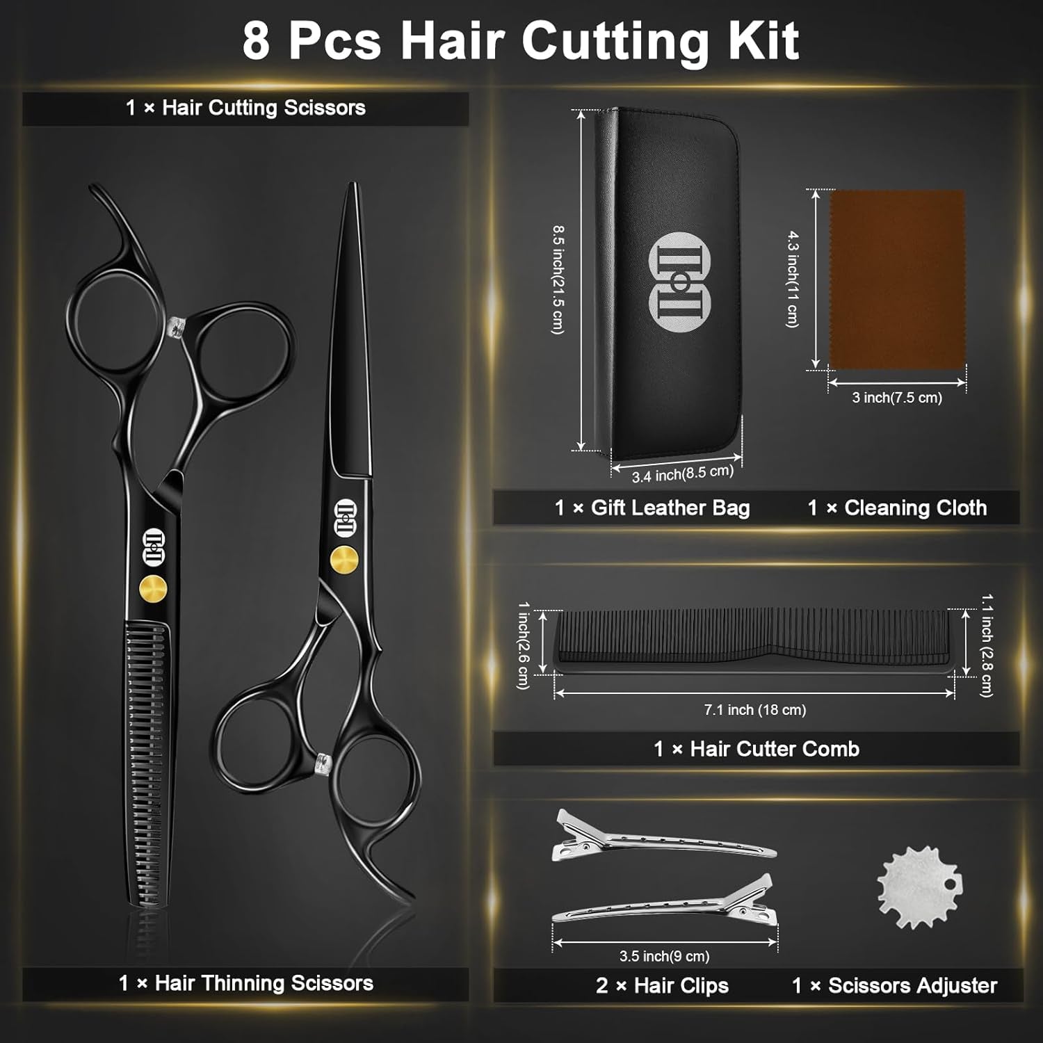 Hair Cutting Scissors Shears Kit, Professional Barber Haircut Scissors Set (6.7 Inch Hair Beard Hairdressing Trimming Haircutting Thinning Shears) for Men Women Hairdresser Home Salon (Black)