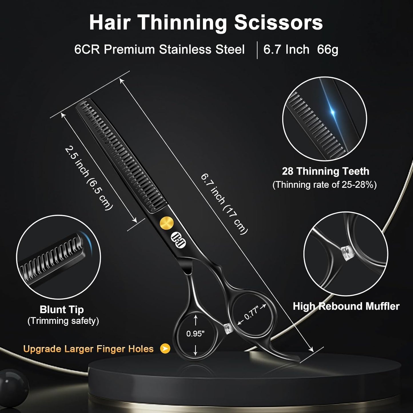Hair Cutting Scissors Shears Kit, Professional Barber Haircut Scissors Set (6.7 Inch Hair Beard Hairdressing Trimming Haircutting Thinning Shears) for Men Women Hairdresser Home Salon (Black)