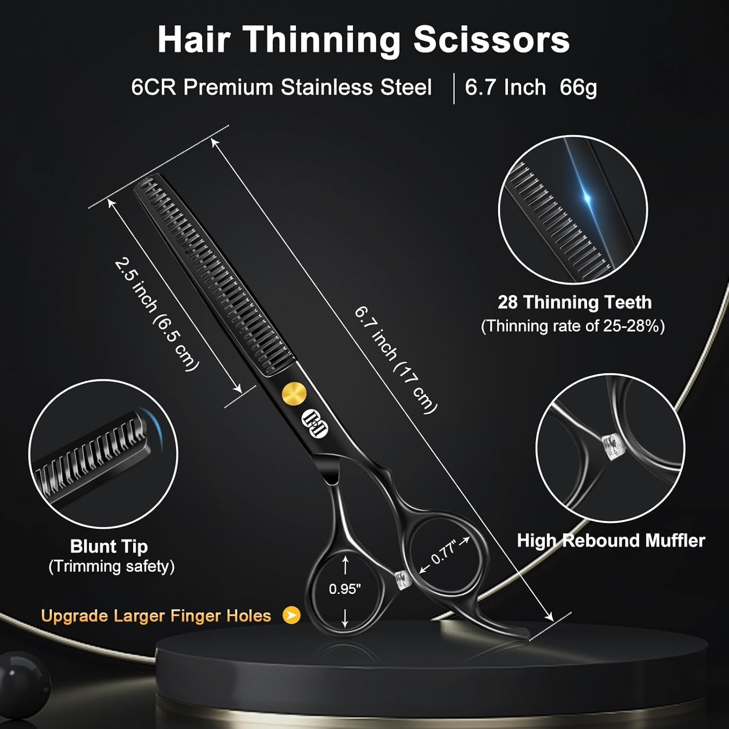Hair Cutting Scissors Shears Kit, Professional Barber Haircut Scissors Set (6.7 Inch Hair Beard Hairdressing Trimming Haircutting Thinning Shears) for Men Women Hairdresser Home Salon (Black)