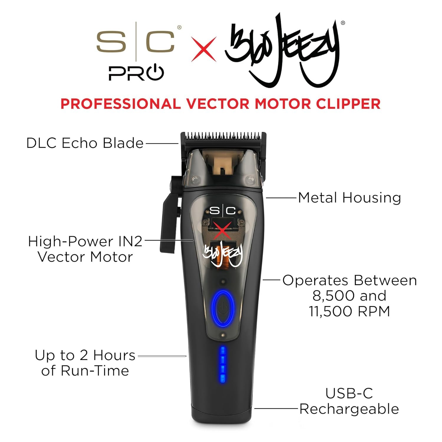 Instinct Professional IN2 Vector Motor Cordless Hair Clipper with Intuitive Torque Control, 3 Modular Lids