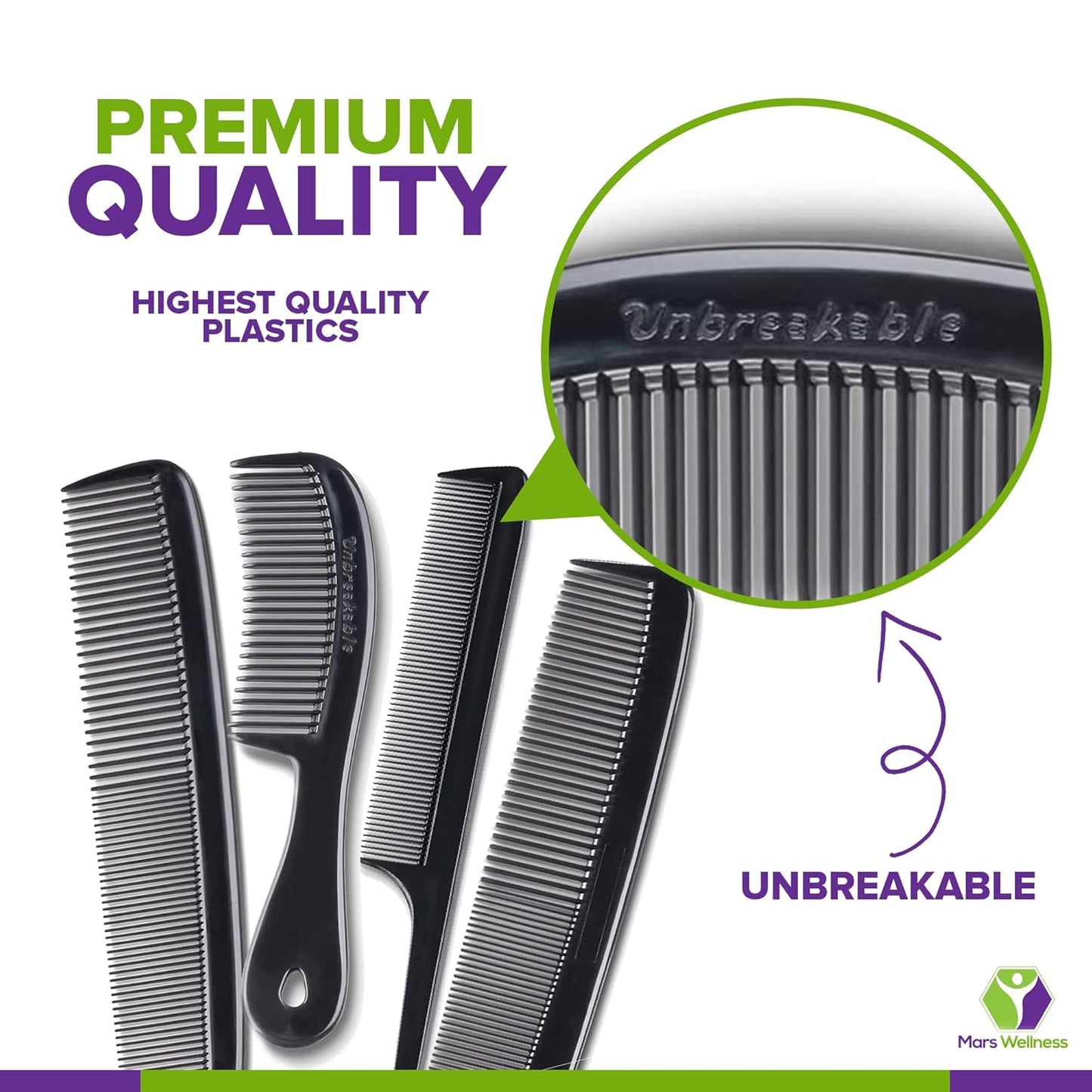 4 Piece Professional Comb Set Black - USA MADE - Fine Pro Tail Combs, Dresser Hair Comb Styling Comb - Premium Grade for Men and Women - Parting Teasing and Styling