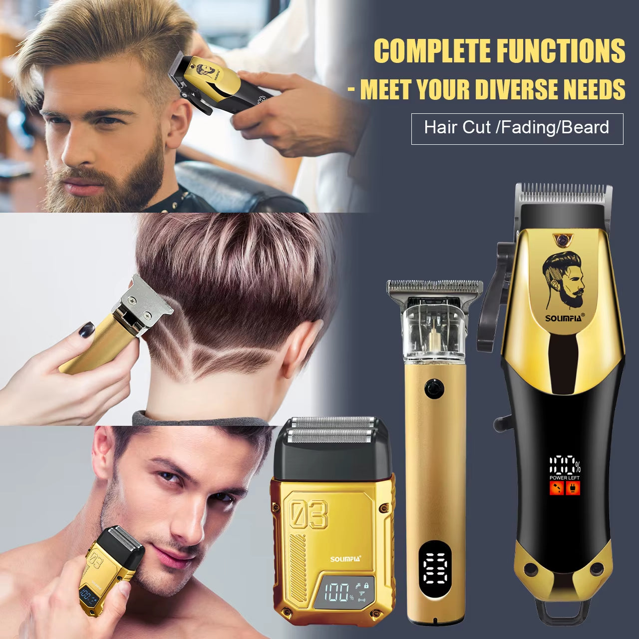 Professional USB-C Barber Clipper Set Master/Slave Dual Motor Digital Display Oil Head & Customizable Fade Haircut Tool