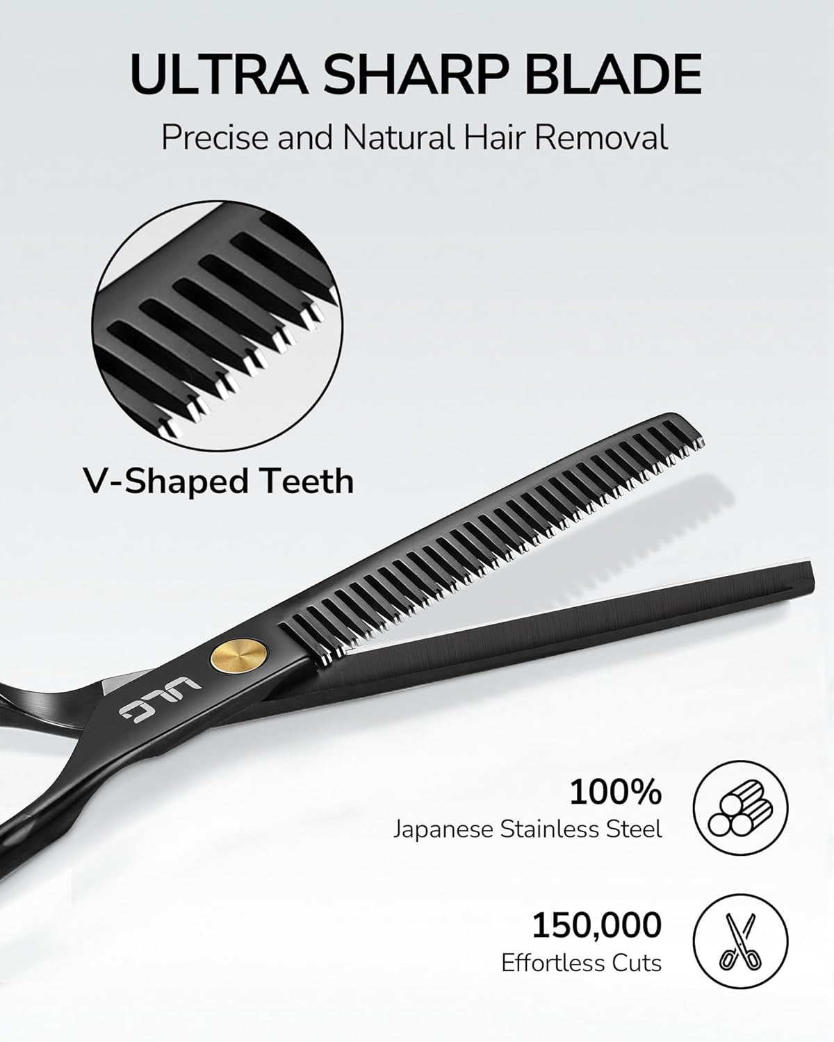 Professional Thinning Shears for Hair Cutting - 6.5’’ Hair Thinning Scissors, Ultra Sharp Japanese Stainless Steel, Ergonomic Handle for Barbers, Stylists, Salon & Home Use, Black