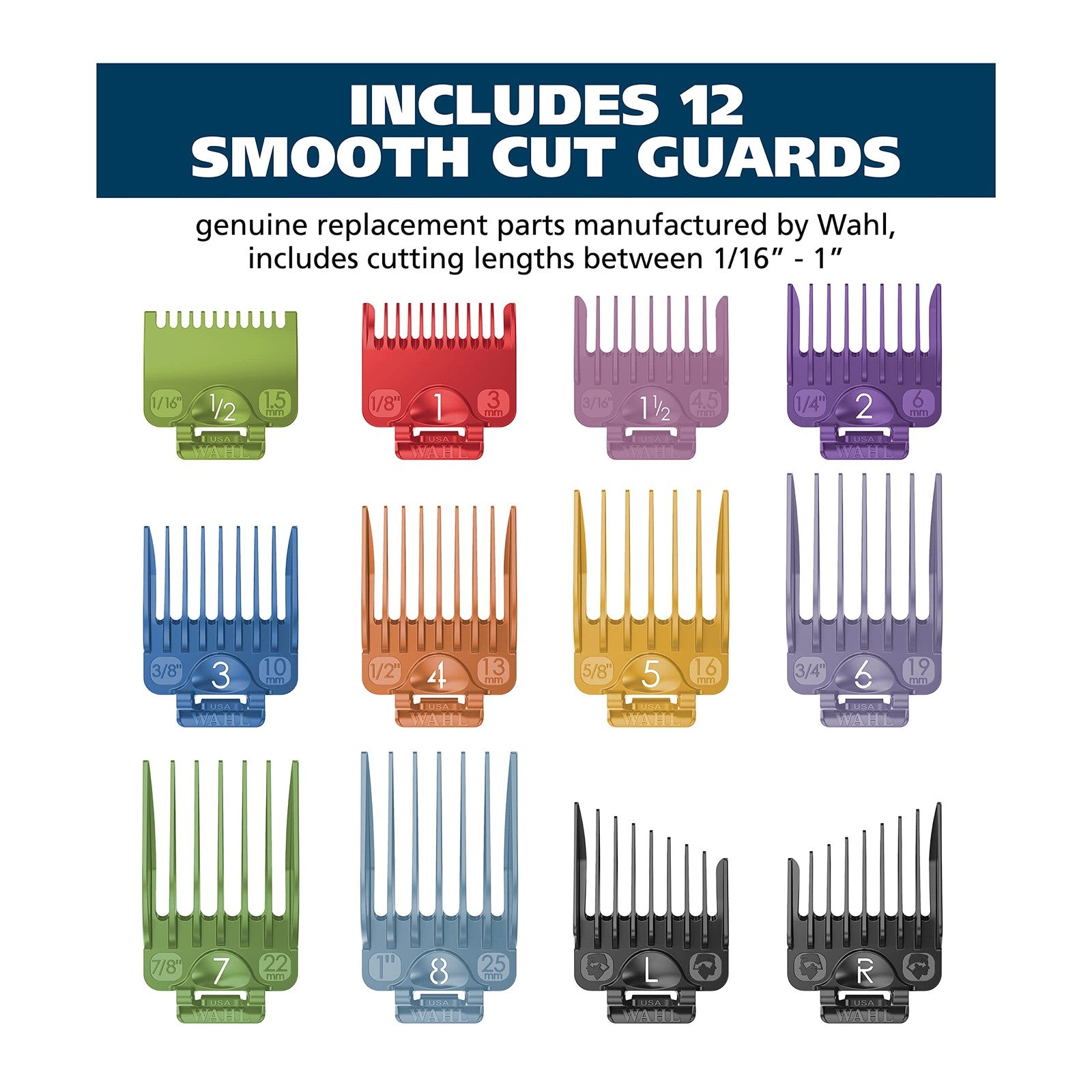 14 Piece Wahl Clipper Hair Trimmer Guard Kit with Organizer Color Pro Guards