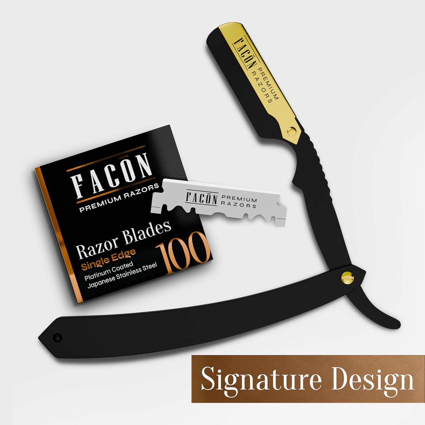 Facón Straight Razors for Men - Professional Barber Straight Edge Razor Kit with 100 Blades, Classic Stainless Steel Barbero Shaver for a Smooth & Precise Shave, Premium Barber Razor for Men'S Shaving