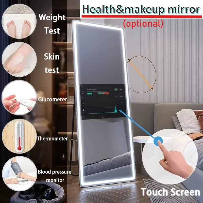 Vertical Smart Mirror Touch Screen Bathroom Vanity Waterproof Tempered Glass Rectangle Mirror with Apps LED Lighting Makeup