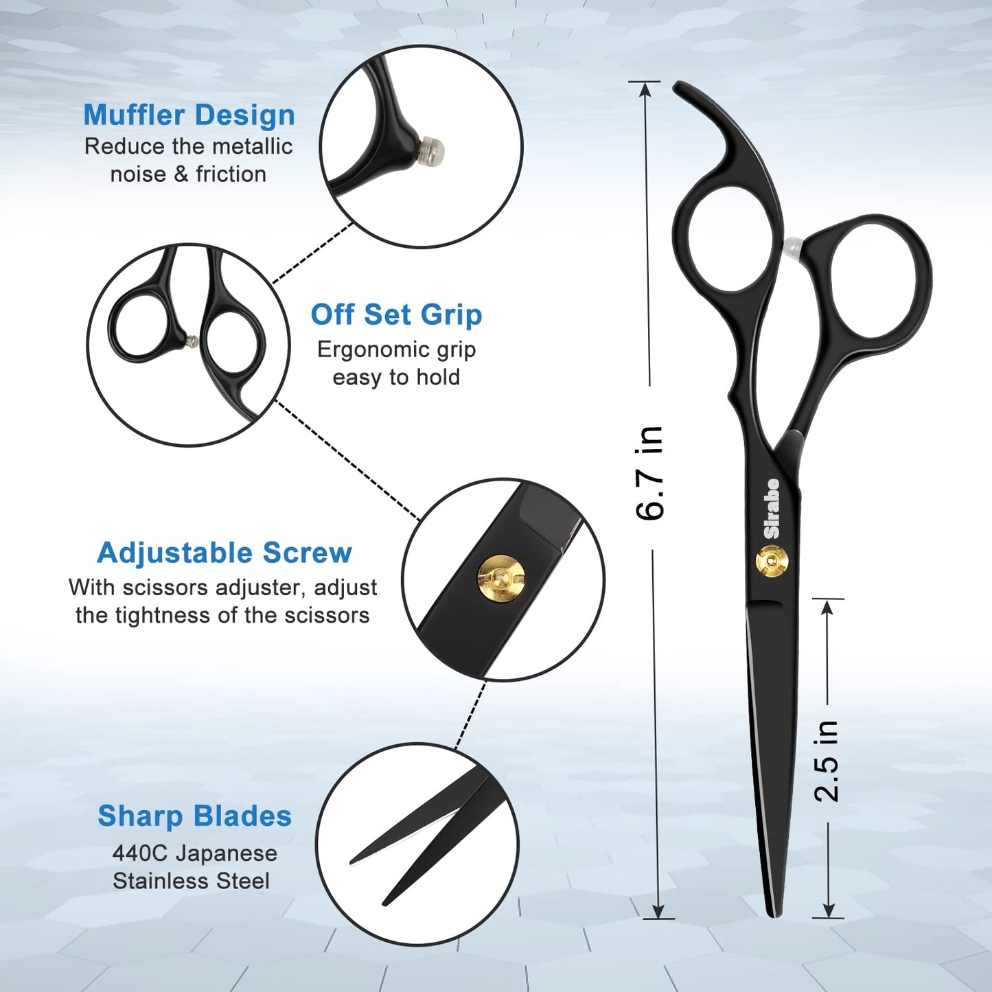 10 PCS Hair Cutting Scissors Set, Professional Haircut Scissors Kit with Cutting Scissors, Thinning Shears, Comb, Cape, Clips, Black Hairdressing Texturizing Shears Set for Barber, Salon, Home