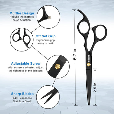 10 PCS Hair Cutting Scissors Set, Professional Haircut Scissors Kit with Cutting Scissors, Thinning Shears, Comb, Cape, Clips, Black Hairdressing Texturizing Shears Set for Barber, Salon, Home