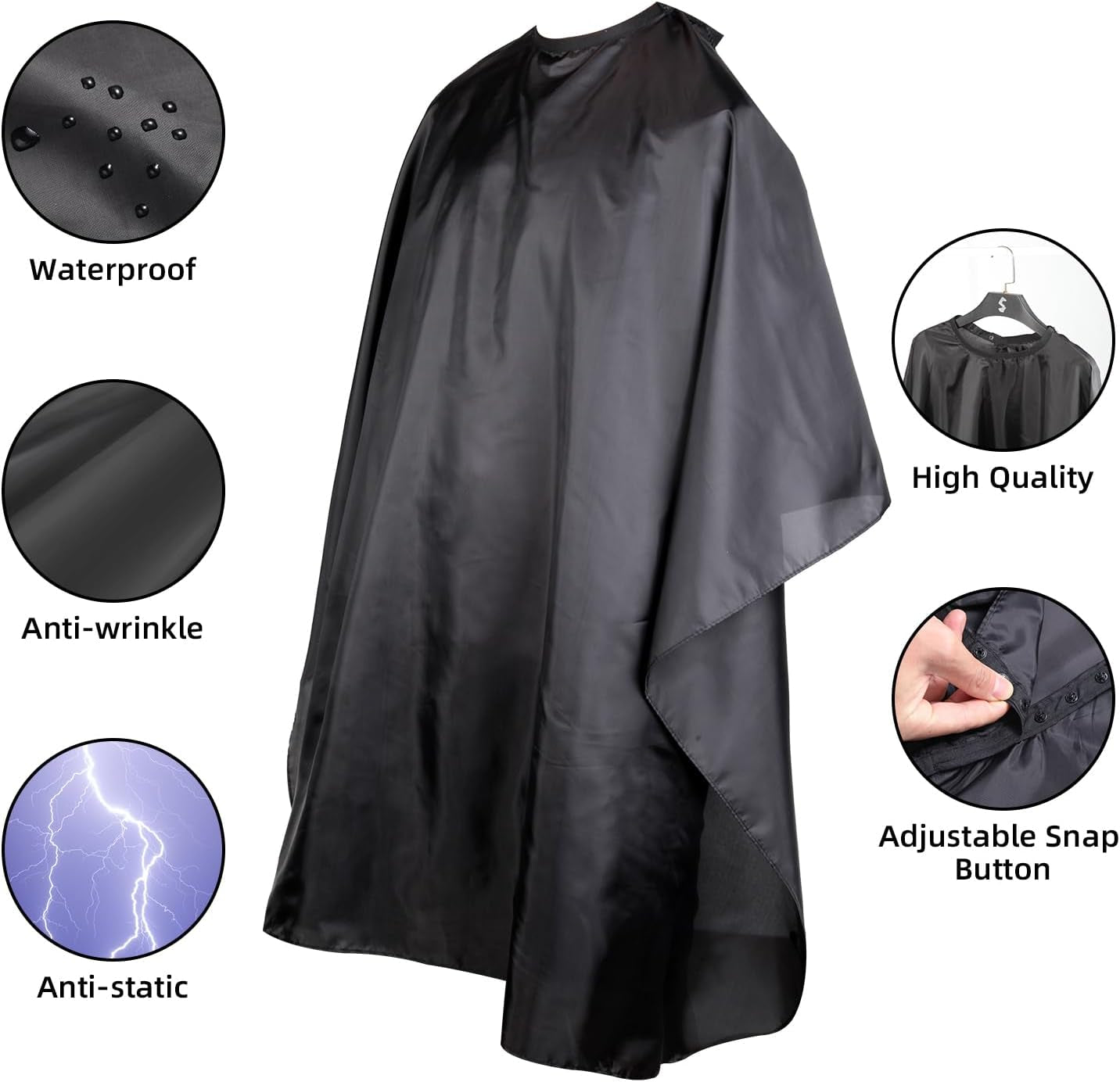 Professional Hair Cutting Cape with Adjustable Snap Closure, Salon Barber Cape,W