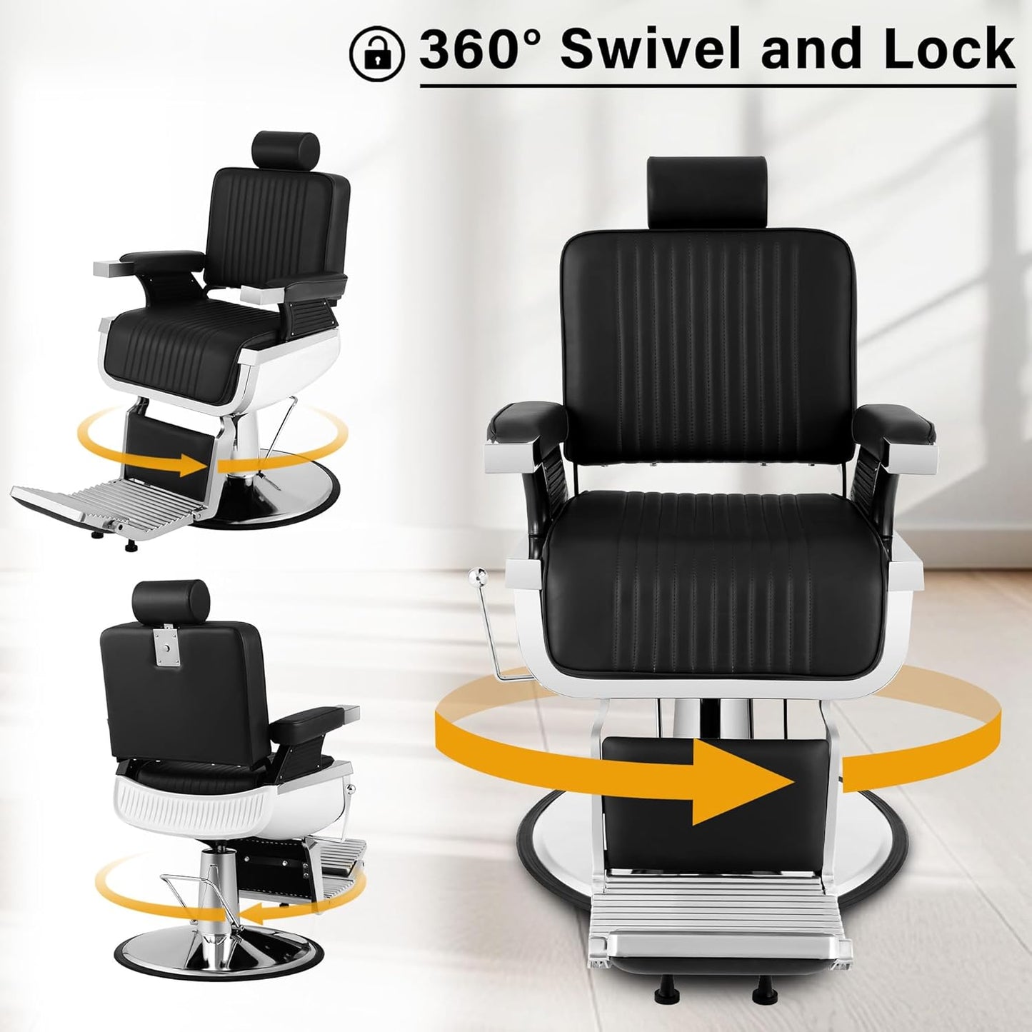 Barber Chairs for Barbershop Heavy Duty, Black Hydraulic Reclining Salon Chair for Hair Stylist with Footrest and Headrest, 360° Swivel All Purpose Shampoo Spa Beauty Tattoo Equipment