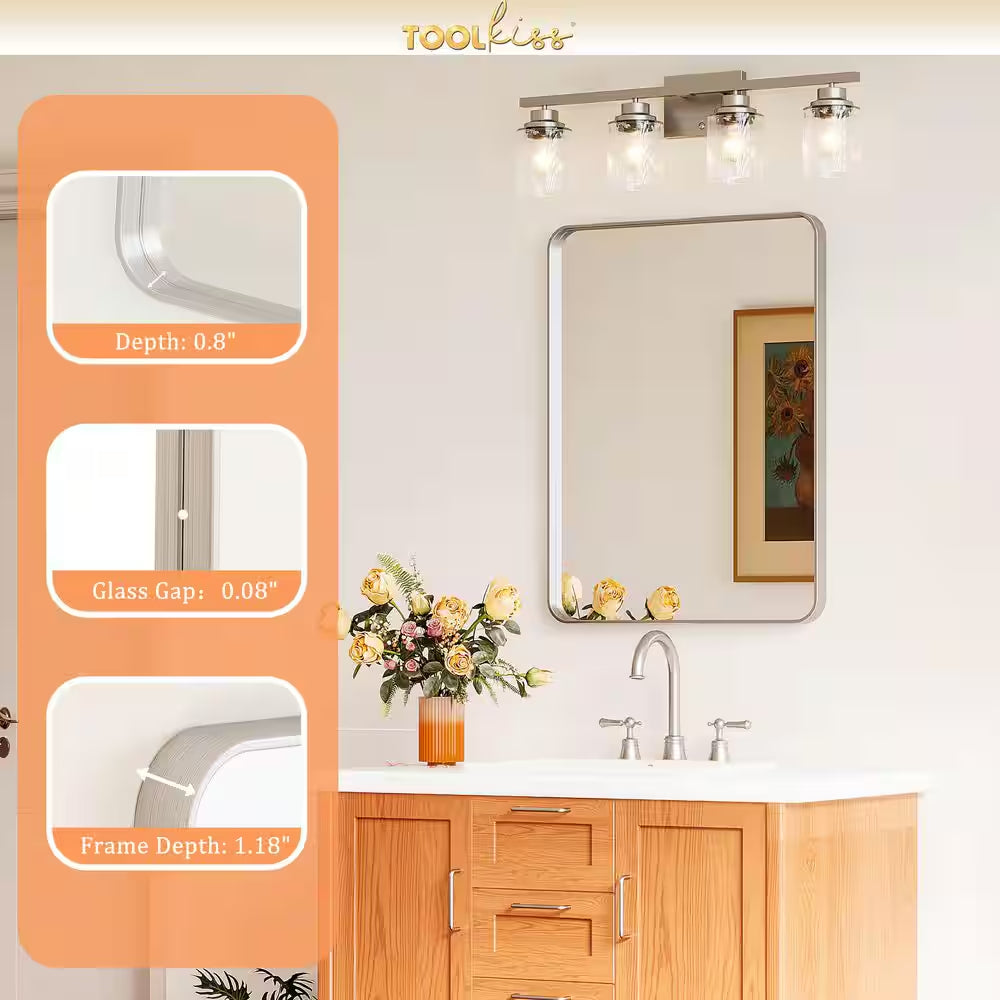 48 In. W X 32 In. H Rectangular Aluminum Framed Wall Bathroom Vanity Mirror in Silver