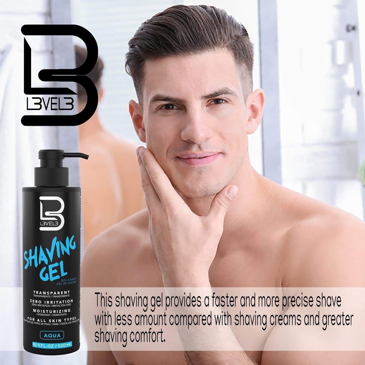 Shaving Gel - Straight Razor Shave Gel - Non-Irritating - Refreshing Smell - No Hot Towel Necessary - Level Three Razor Gel (Aqua)