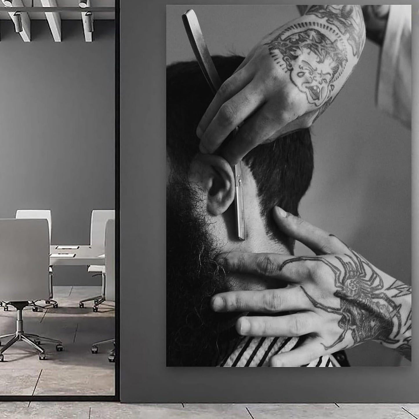 Barber Shop Barber Is Fixing His Hair Posters Decorative Painting Modern Picture Canvas Wall Art Bedroom Office Living Room Bedroom Bathroom Wall Decors 08X12Inch(20X30Cm) Frame-Style