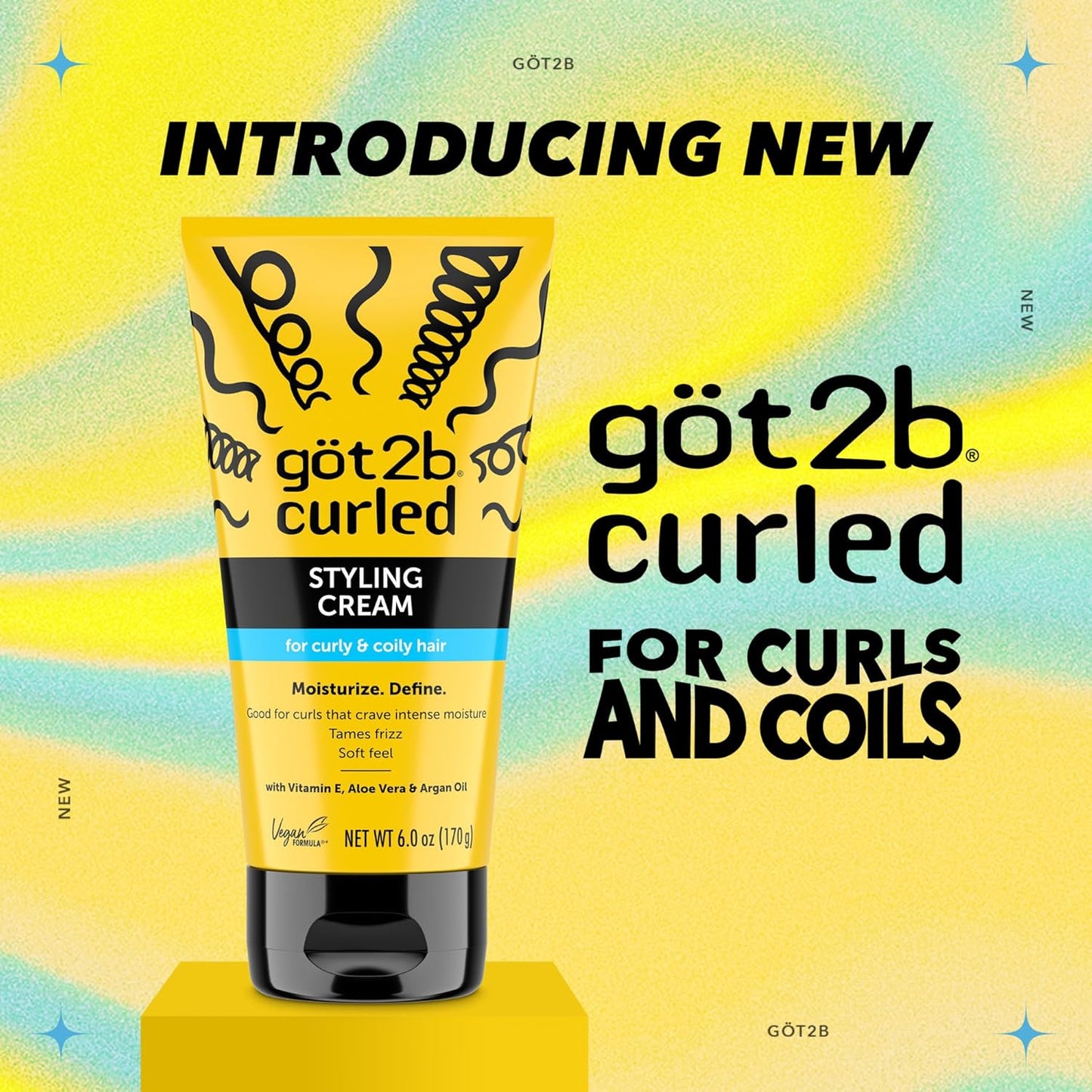 Curled Styling Cream, 6 Fl Oz, Curl Defining & Moisturizing Hair Cream for Coily & Curly Hair, Provides Frizz Control & Soft Feel for Type 3-4 Curls, Made with Vitamin E, Aloe Vera & Argan Oil