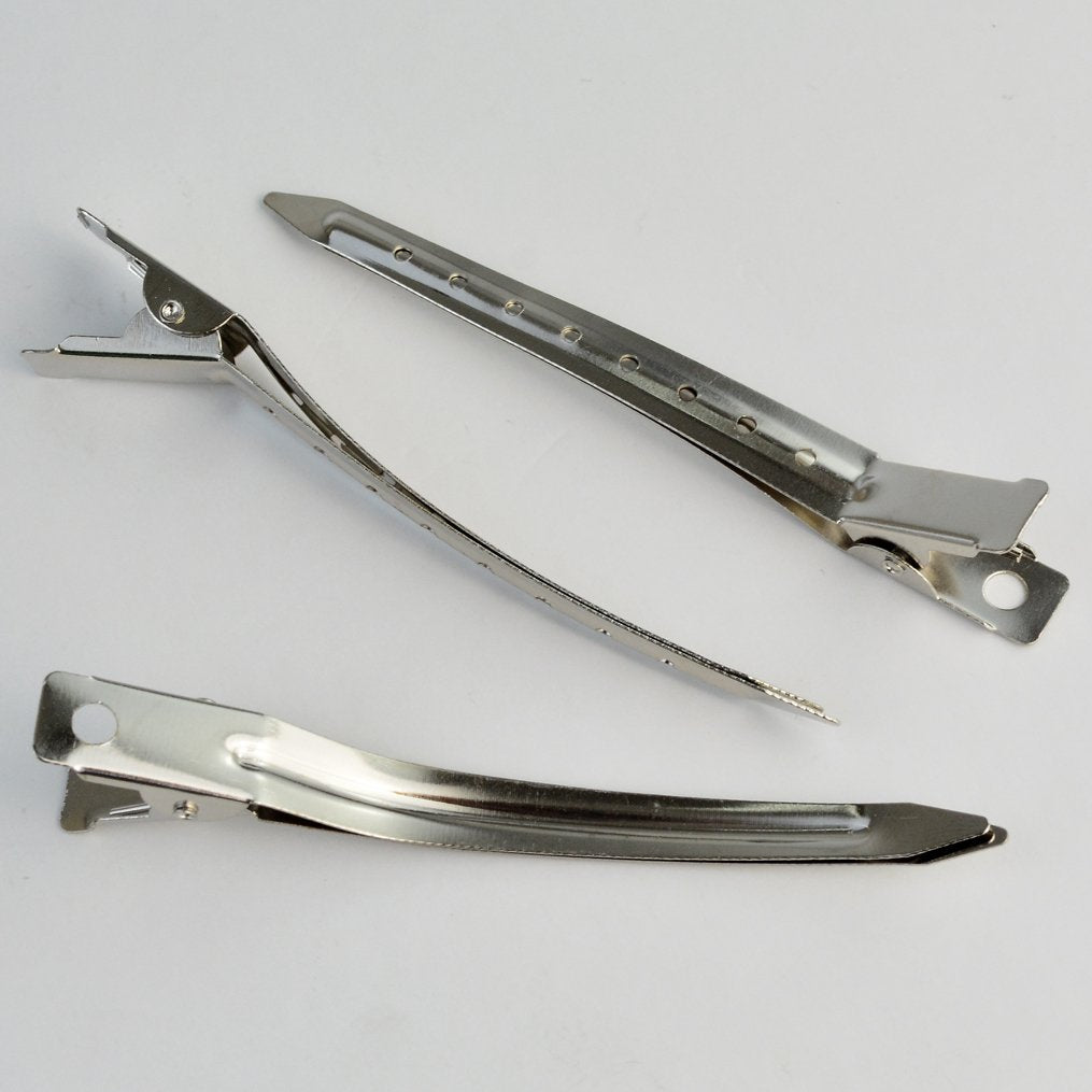 24 Packs Duck Bill Clips,  3.5 Inches Rustproof Metal Alligator Curl Clips with Holes for Hair Styling, Hair Coloring, Silver