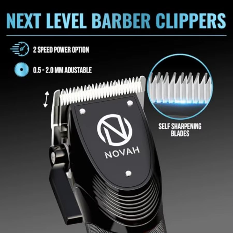 Novah Professional Hair Clippers for Men Cordless Fade Trimmer Set Electric Haircut Kit in Black with Precision Blade for Salon