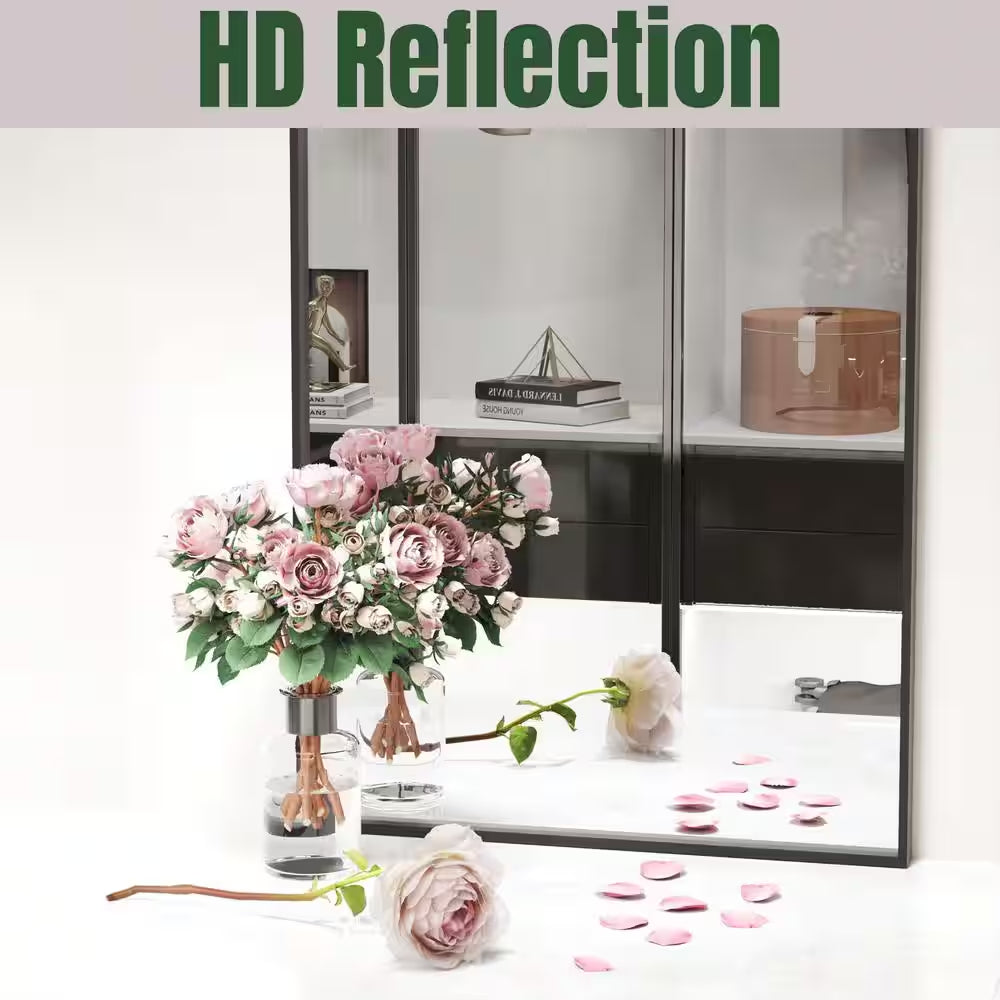 22 In. W X 30 In. H Black Rectangle Framed Tempered Glass Wall-Mounted Mirror