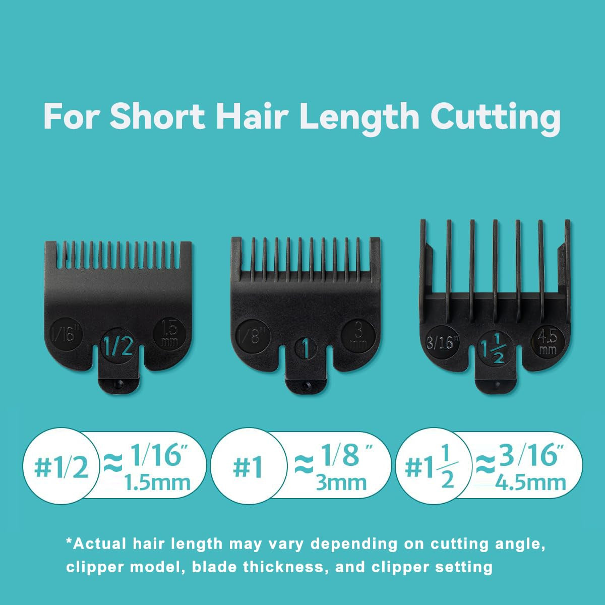 Clipper Guards Set Compatible with Most Wahl Clippers, Clipper Guides Replacement - 1/16" to 3/16", 3 Piece Set, Black Color