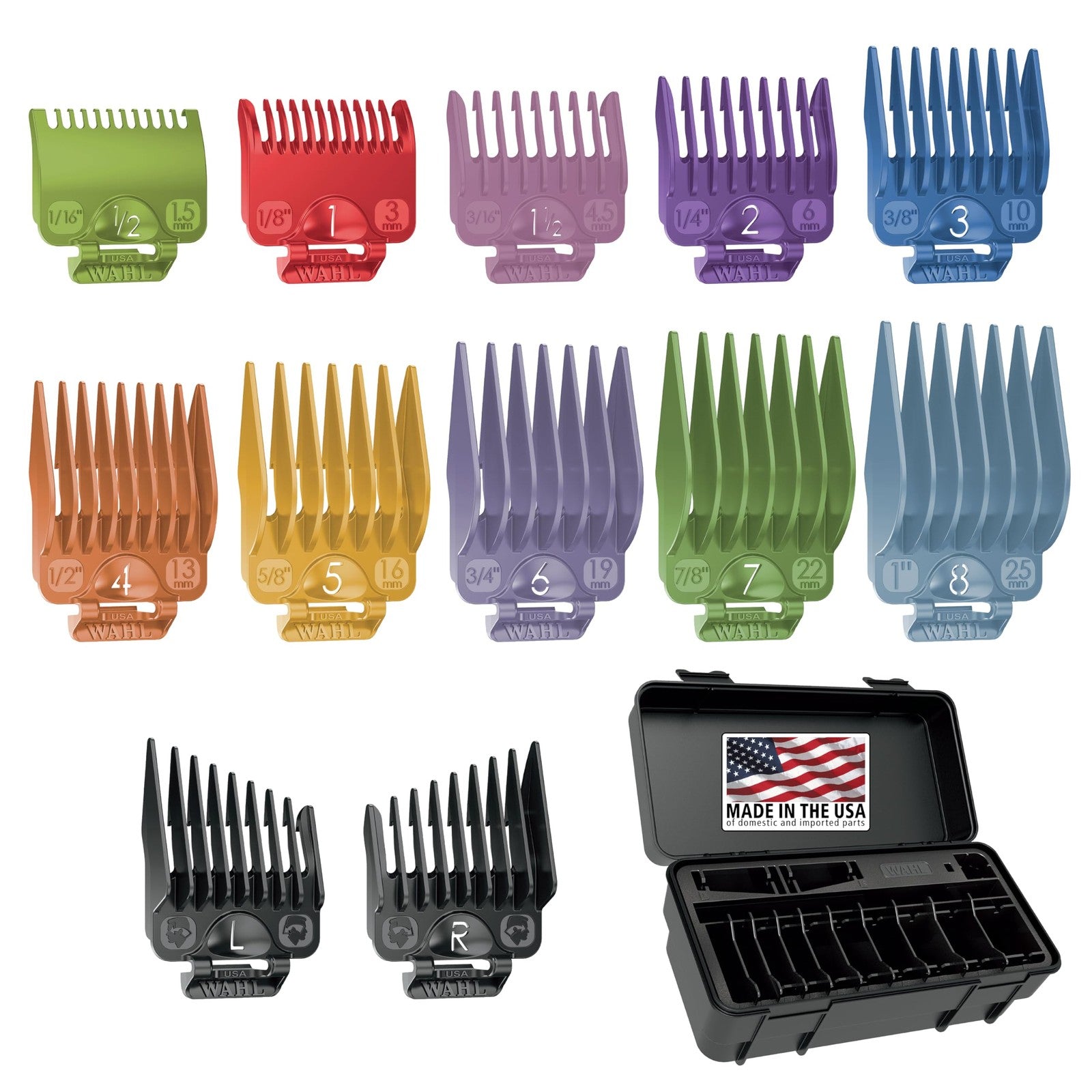 14 Piece Wahl Clipper Hair Trimmer Guard Kit with Organizer Color Pro Guards