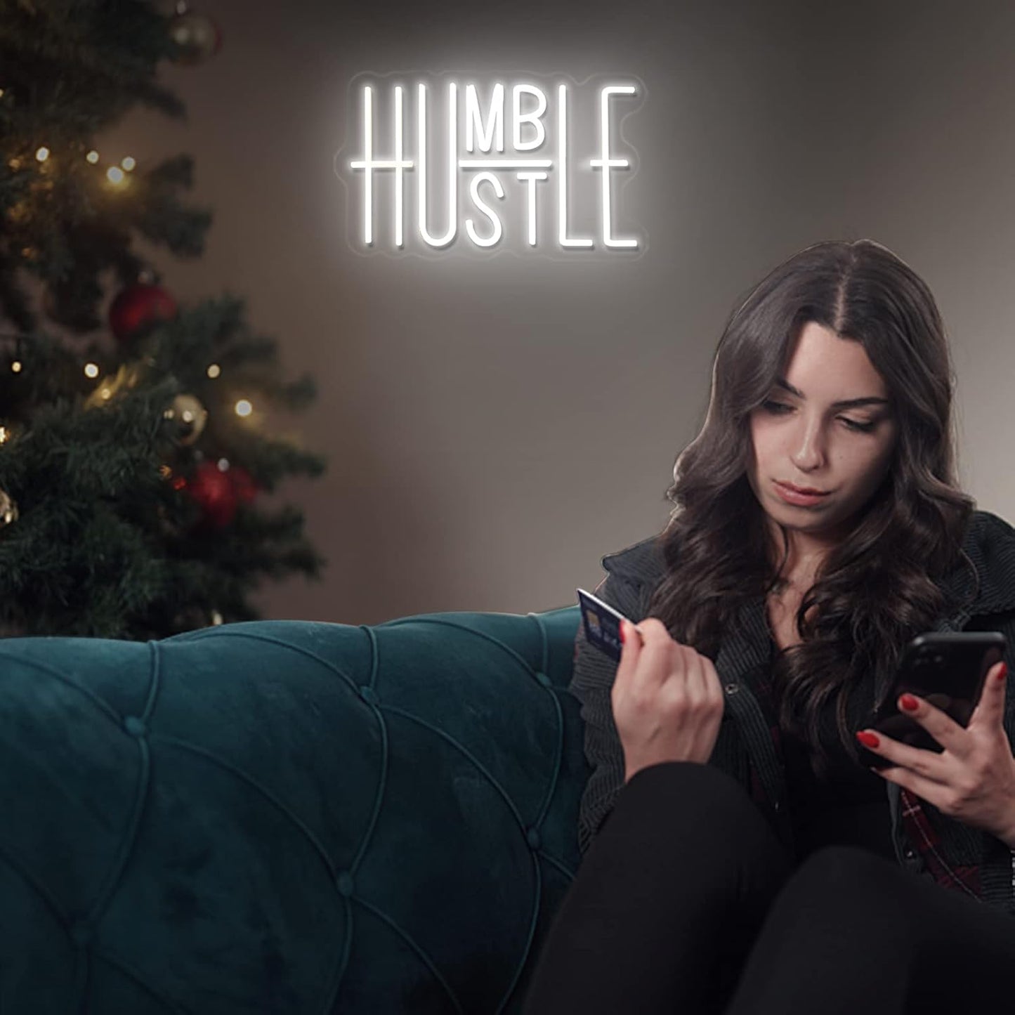 Hustle LED Neon Sign for Wall Decor, Words LED Neon Lights Party Decorations, USB Powered Switch Brightness Adjustable for Office Room, Gym Room, Man Cave, Gamer Room Decor (Hustle (White))