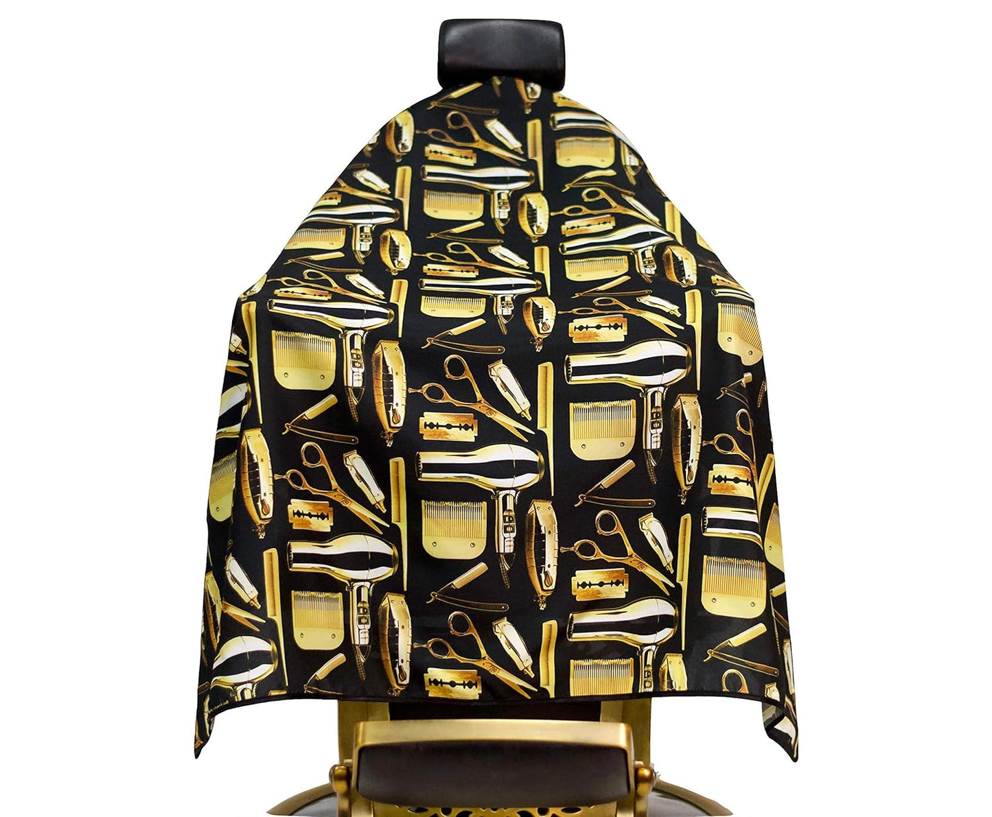 - Professional Haircutting Cape with Snap Buttons - Durable Unisex Design in Black and Gold