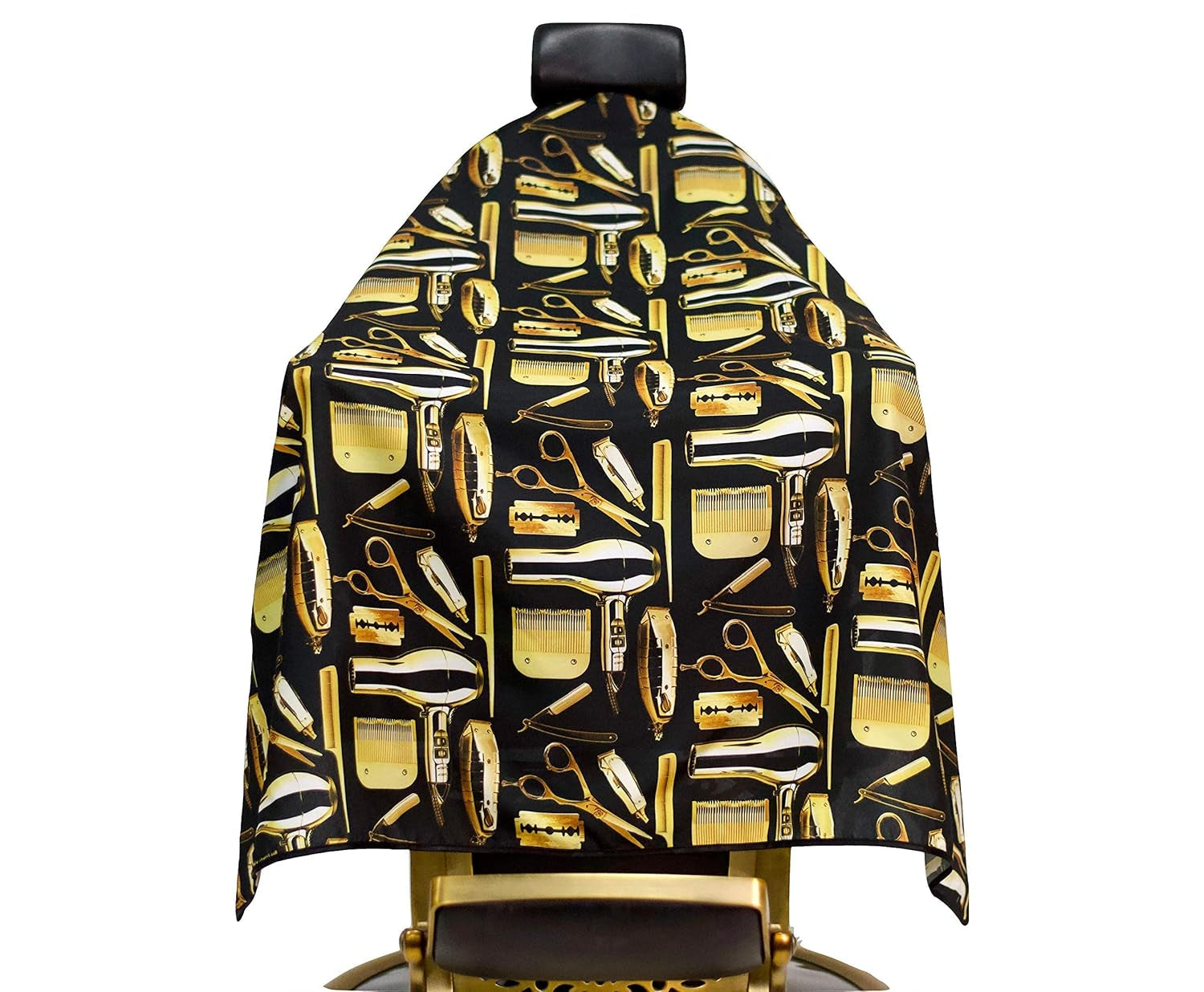 - Professional Haircutting Cape with Snap Buttons - Durable Unisex Design in Black and Gold