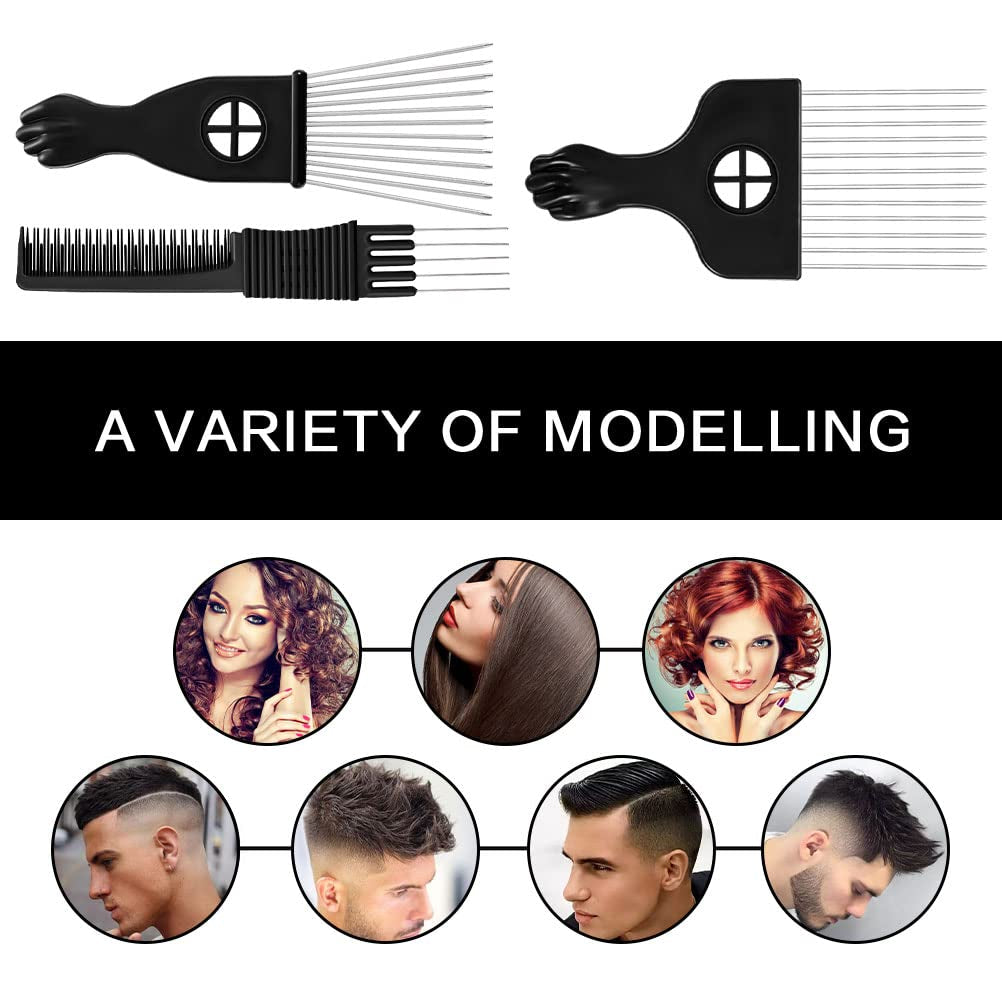 3 Pack Metal Pick Set for Afro, Beard, and Curly Styling - Teasing Combs for Men and Women