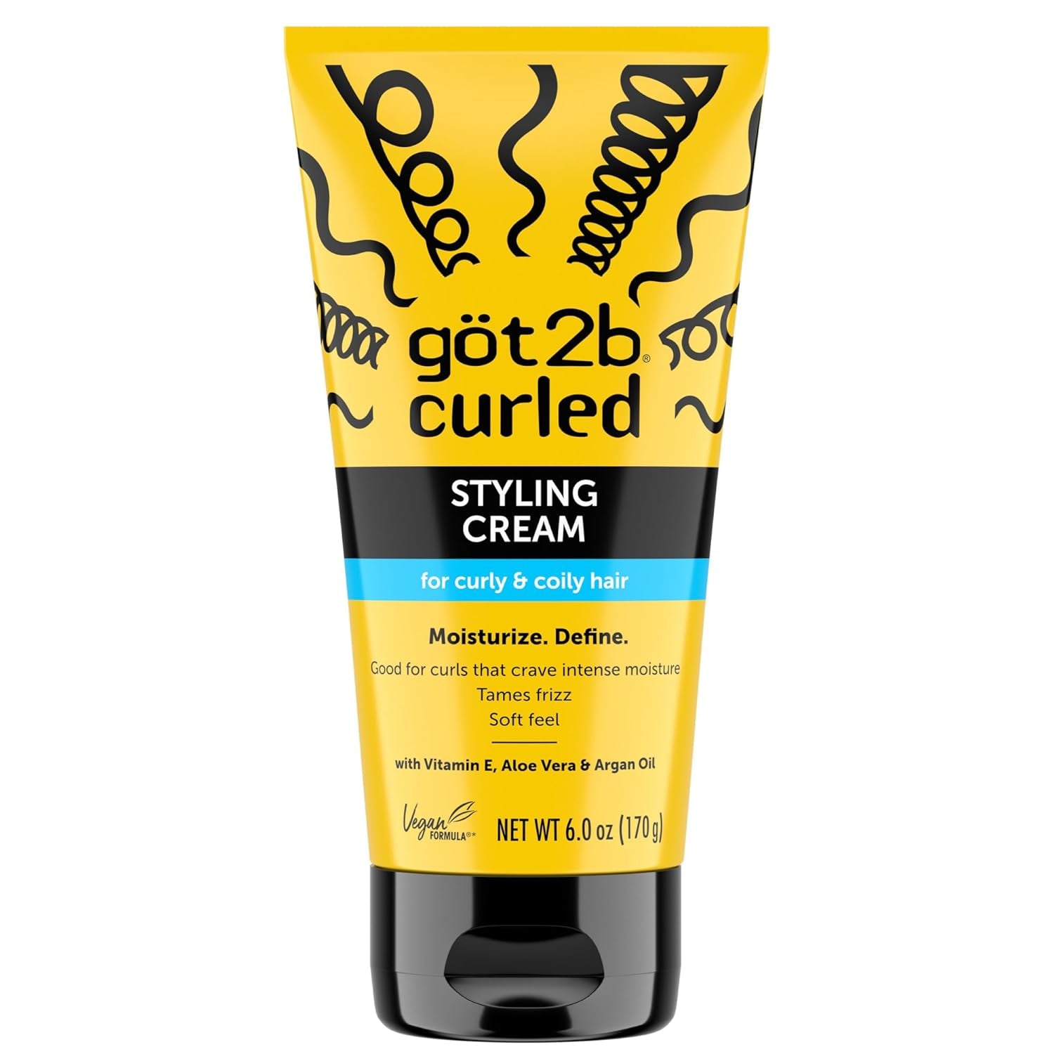 Curled Styling Cream, 6 Fl Oz, Curl Defining & Moisturizing Hair Cream for Coily & Curly Hair, Provides Frizz Control & Soft Feel for Type 3-4 Curls, Made with Vitamin E, Aloe Vera & Argan Oil