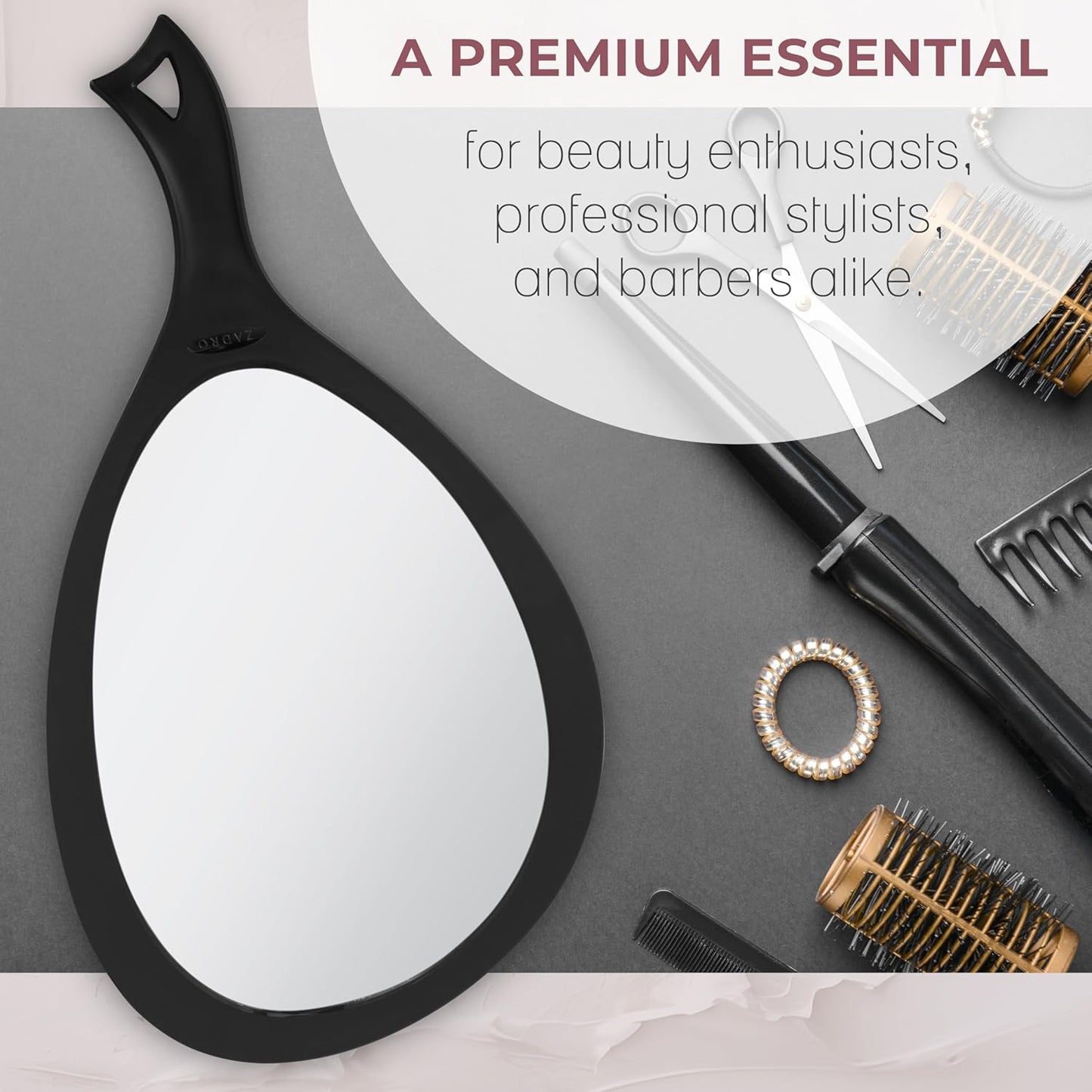 Salon Professional Extra Large Hand Mirror with Handle, 10" W X 19" L, Multi-Purpose Oval Handheld Mirror with New Distortion-Free Reflection (1, Black, Large (Pack of 1))